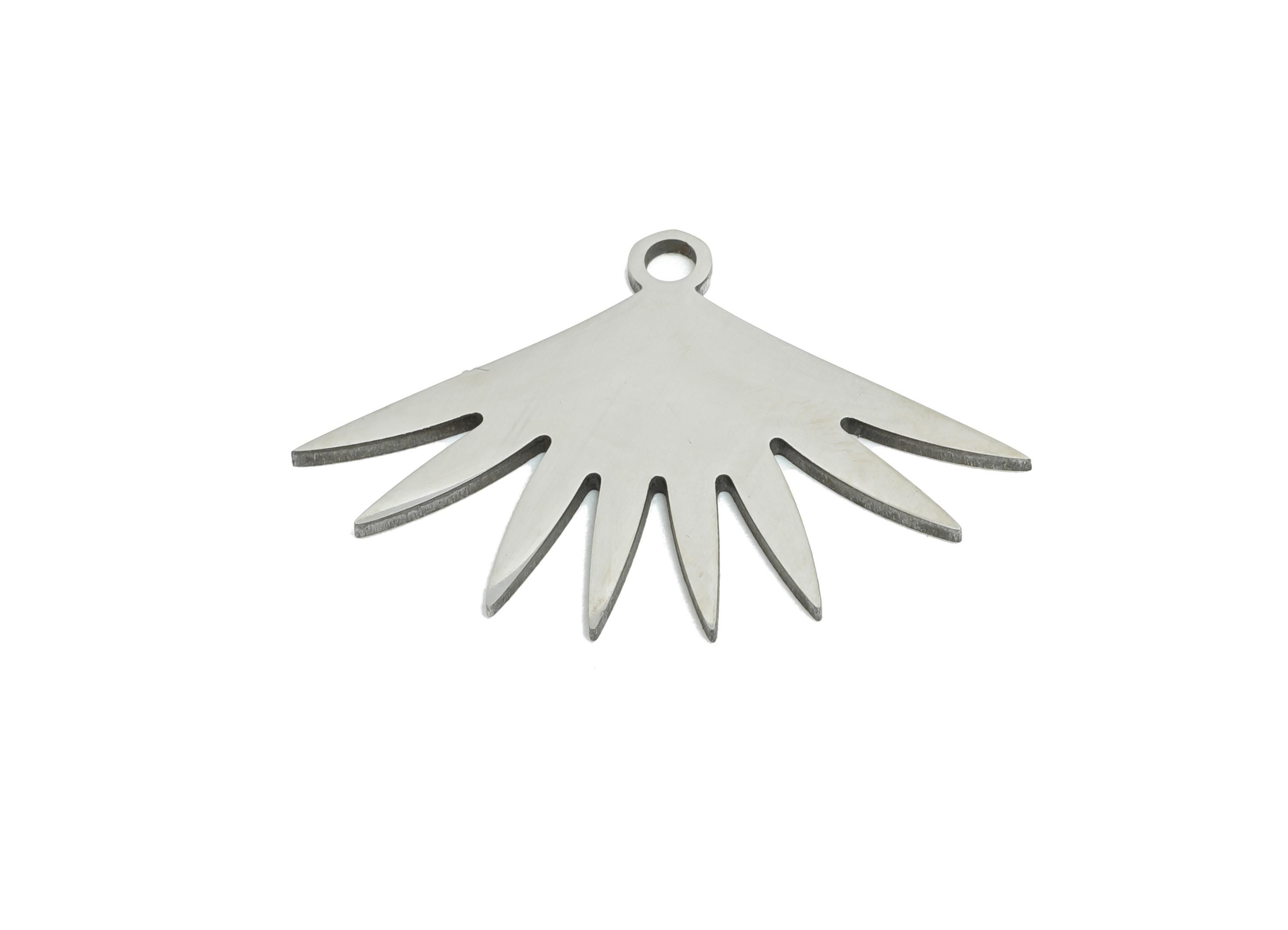Steel Sunburst Pendant - Steel Geometric Fan Charm for DIY Necklace - Laser-Cut Minimalist Fan Shape Pendant for DIY - 24x16x0.98mm - SS2524 - DOMEDBAZAAR