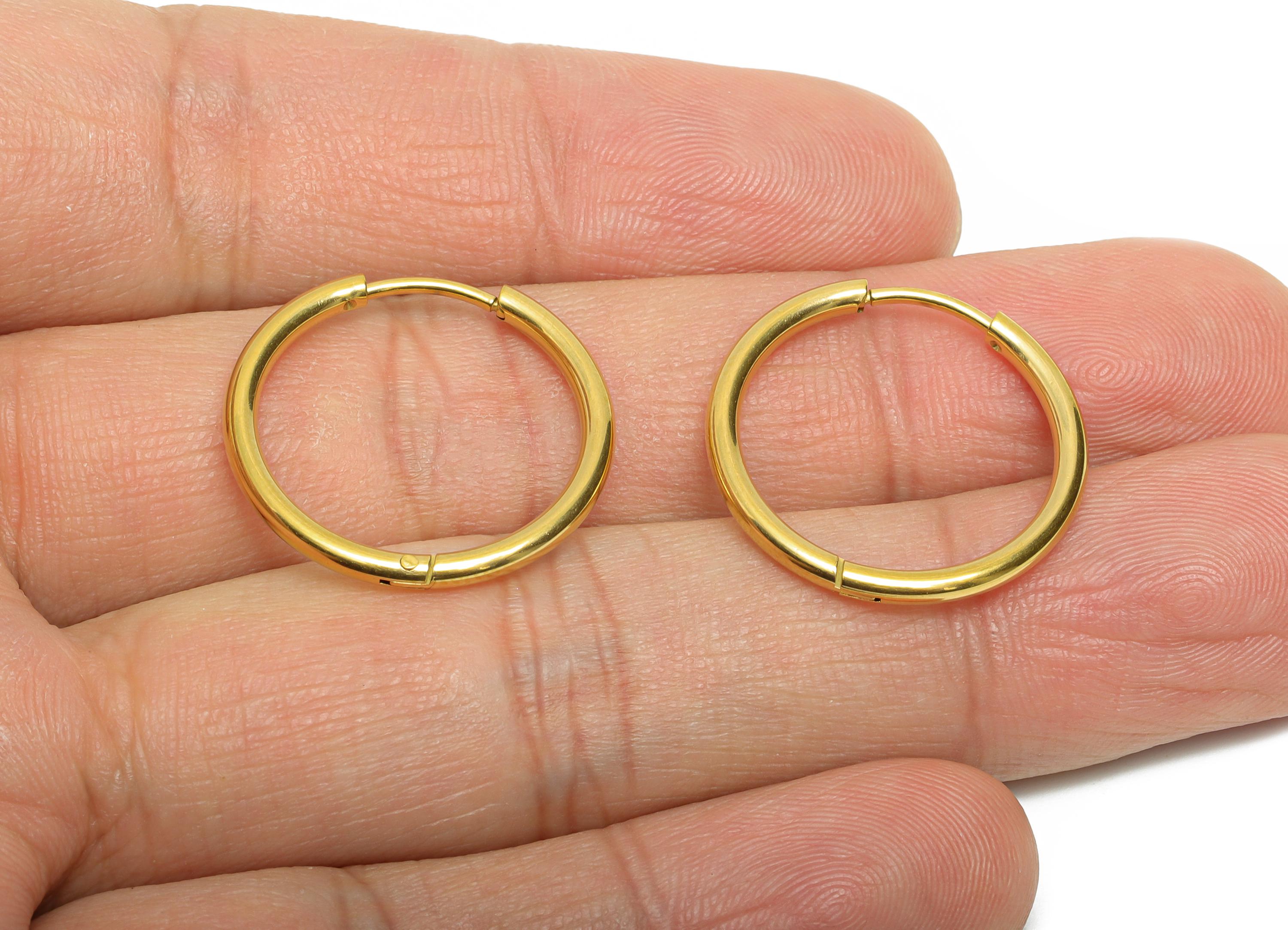 22x2mm Steel Hoop Earrings - Elegant Gold Hoop Earring - Minimalist Circle Huggie Earring - 304 Stainless Steel - 22.1x22.1x2mm - SS1717-18G - DOMEDBAZAAR
