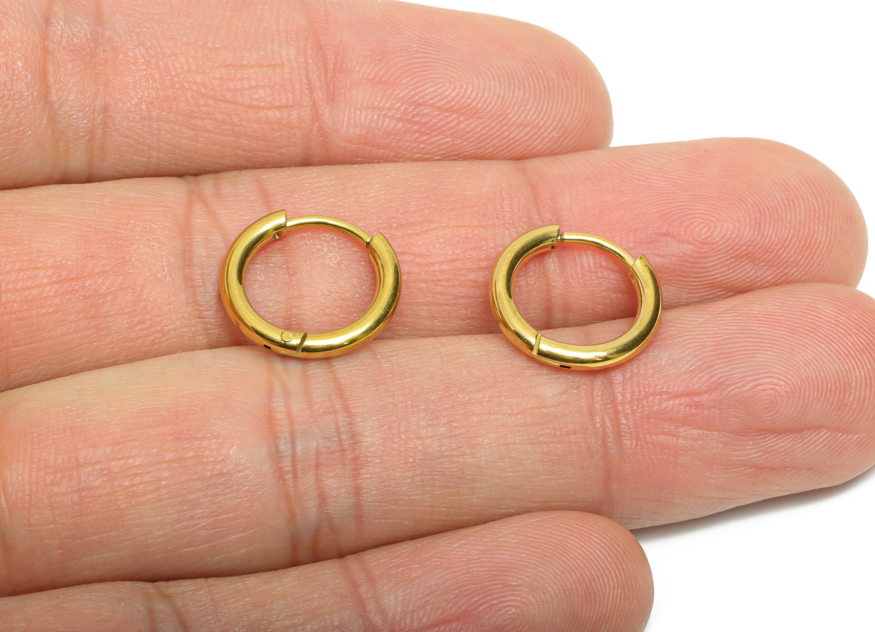 14x2mm Steel Hoop Earrings - Elegant Gold Hoop Earring - Minimalist Circle Huggie Earring - 304 Stainless Steel - 14x14x2mm - SS1717-10G - DOMEDBAZAAR