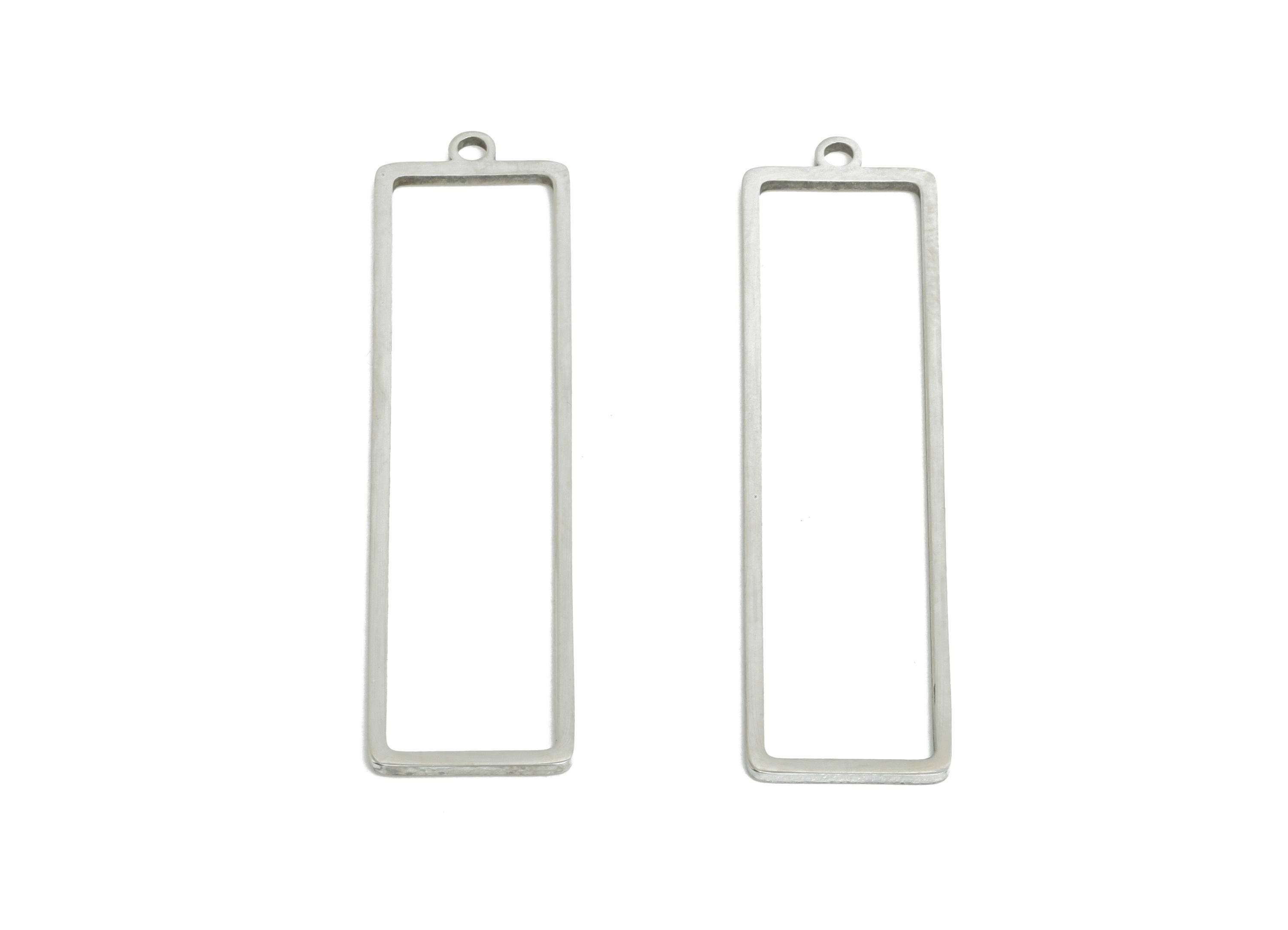 Steel Frame Bar Charm - Customizable Lightweight Rectangle For DIY Craft - Stainless Steel Geometric Link for Earring - 37x9x0.98mm - SS2335 - DOMEDBAZAAR