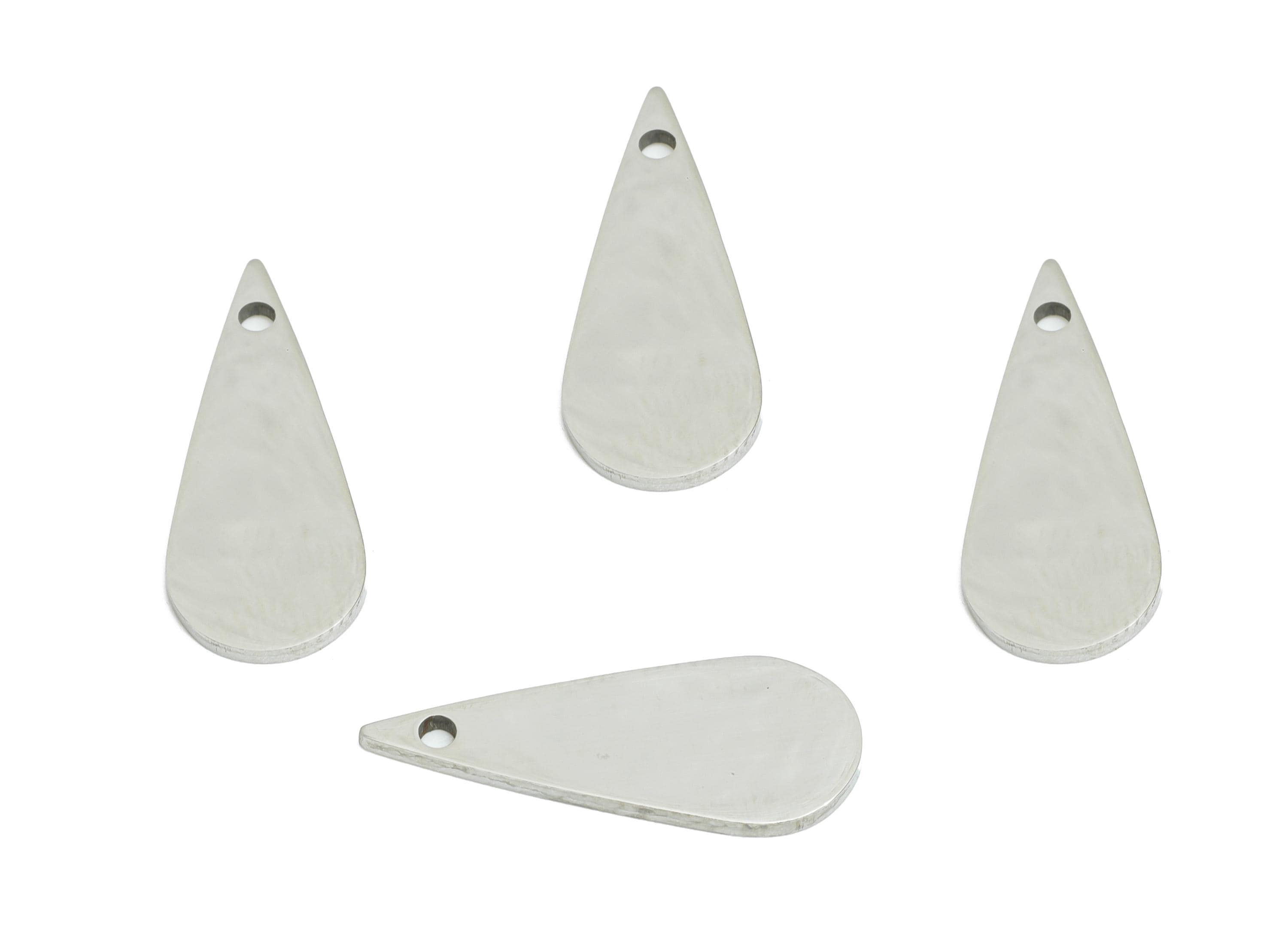 Steel Teardrop Charm - Stainless Tiny Steel Sleek Drop Pendant - Customizable Flat Teardrop Pendant for DIY Jewelry - 18x7x0.95mm - SS2332 - DOMEDBAZAAR