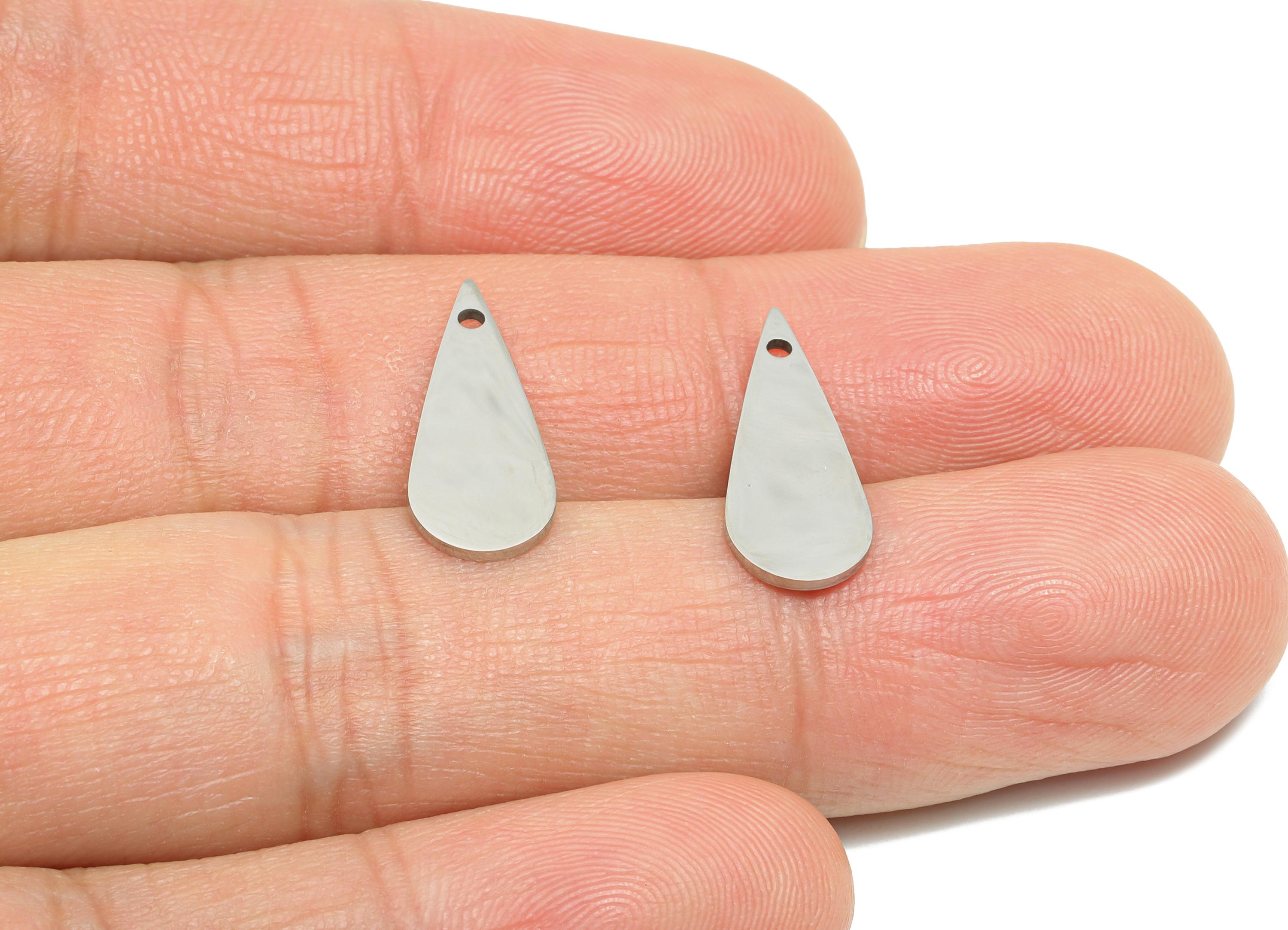 Steel Teardrop Charm - Stainless Tiny Steel Sleek Drop Pendant - Customizable Flat Teardrop Pendant for DIY Jewelry - 18x7x0.95mm - SS2332 - DOMEDBAZAAR