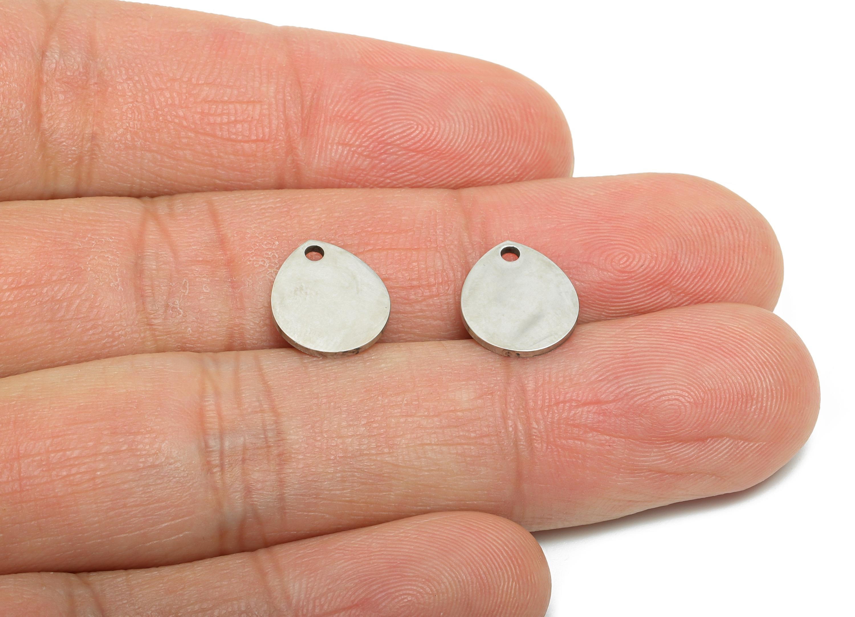 Steel Teardrop Charm - Stainless Polished Steel Sleek Drop Pendant - Customizable Flat Teardrop Pendant for DIY Jewelry - 11x10x0.9mm-SS2293 - DOMEDBAZAAR