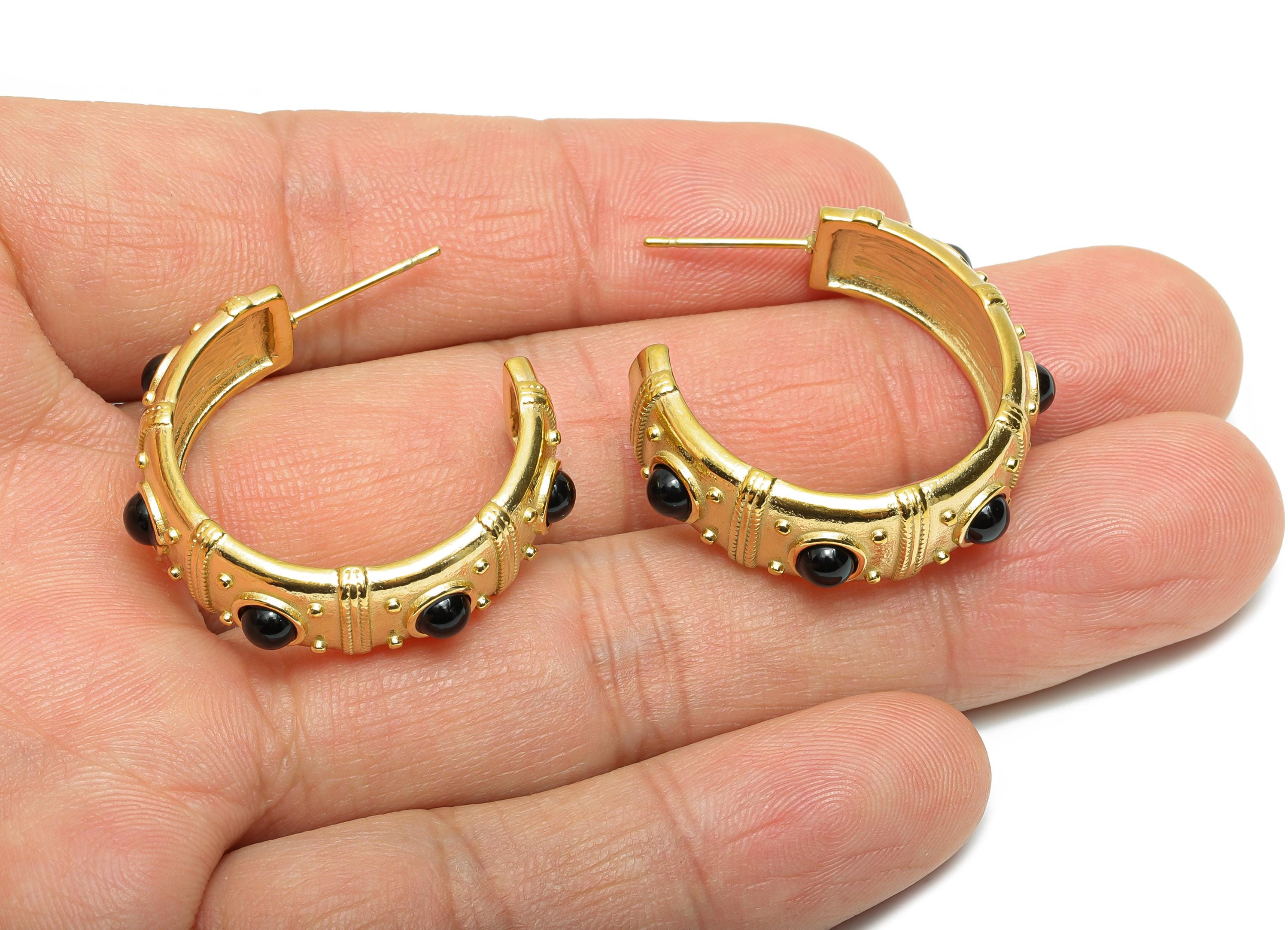 Black Agate C Hoop Studs - Ancient Roman Style - Greek Vintage Style - Steel Natural Stone Post - 18K Gold Plated - 31.75x9x2.68mm - SS2244 - DOMEDBAZAAR