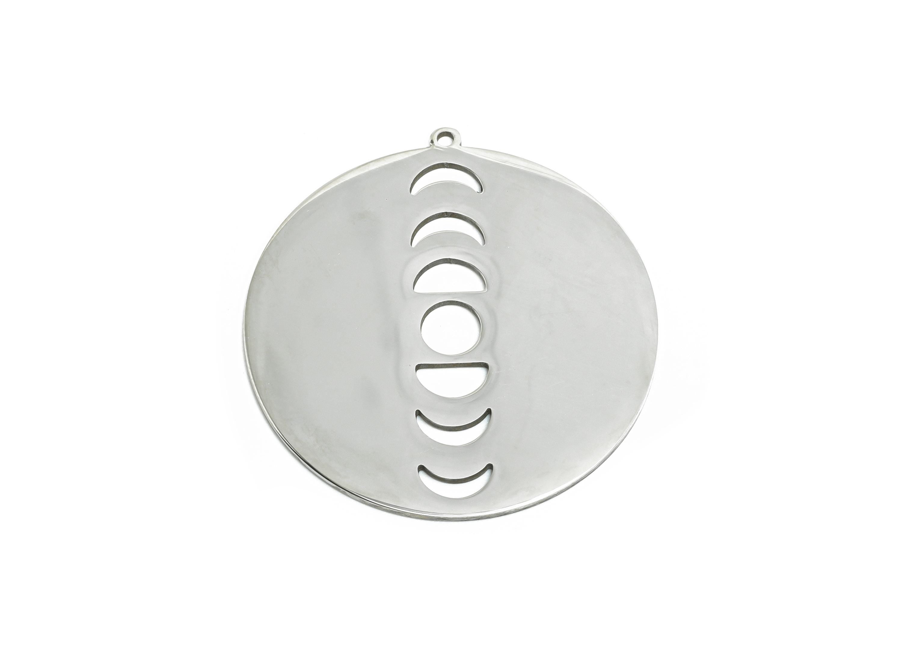 Lunar Phase Pendant - Celestial Moon Jewelry Charm - Full Moon Metal Pendant - Silver Color Celestial Jewelry - 33x31x0.98mm - SS2598 - DOMEDBAZAAR