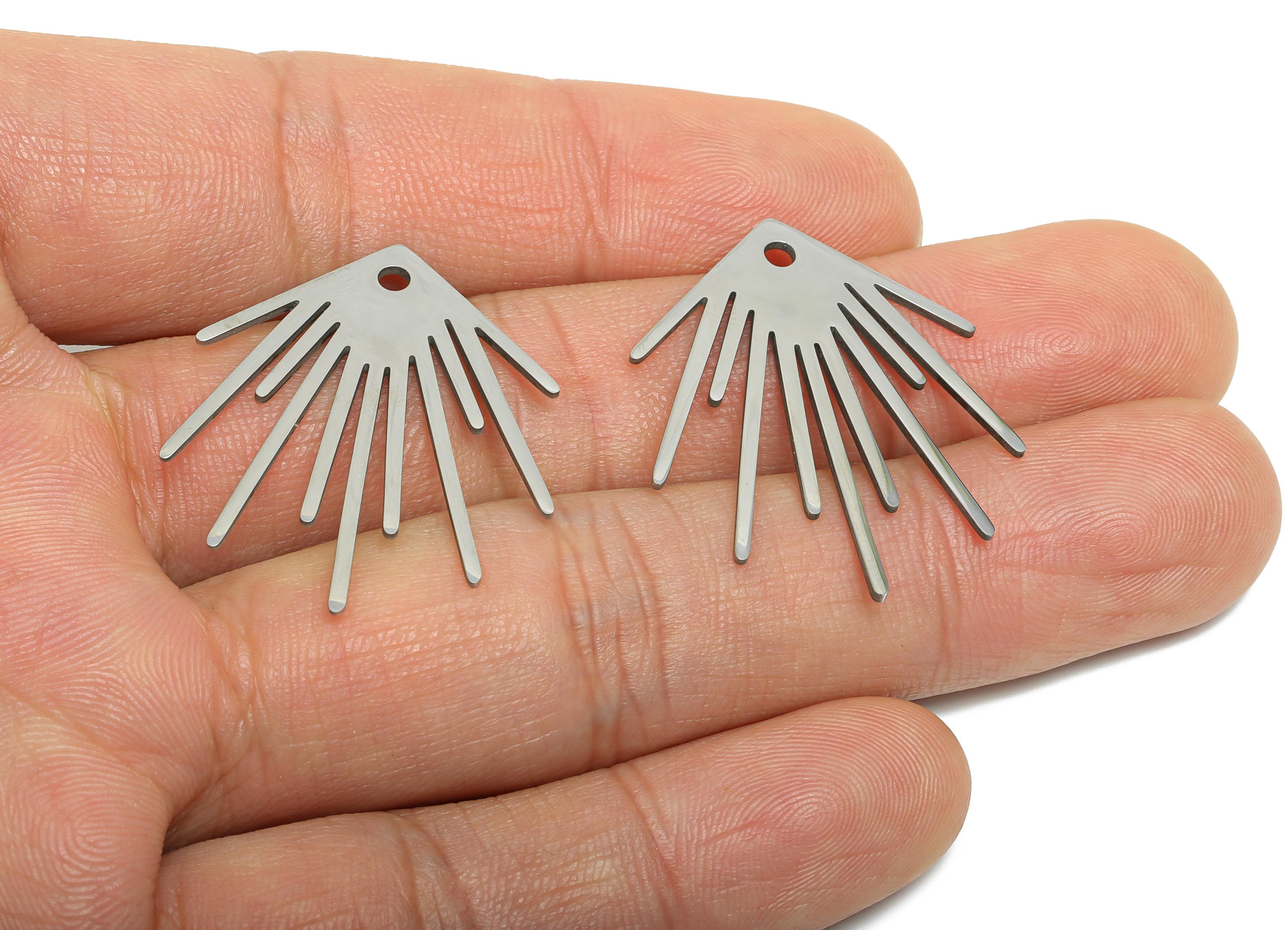 Steel Sunburst Pendant - Radiant Sun Charm - Stainless Steel Sunburst Earring Charm - Minimalist Sunbeam Charm - 31x26x0.98mm - SS2614 - DOMEDBAZAAR