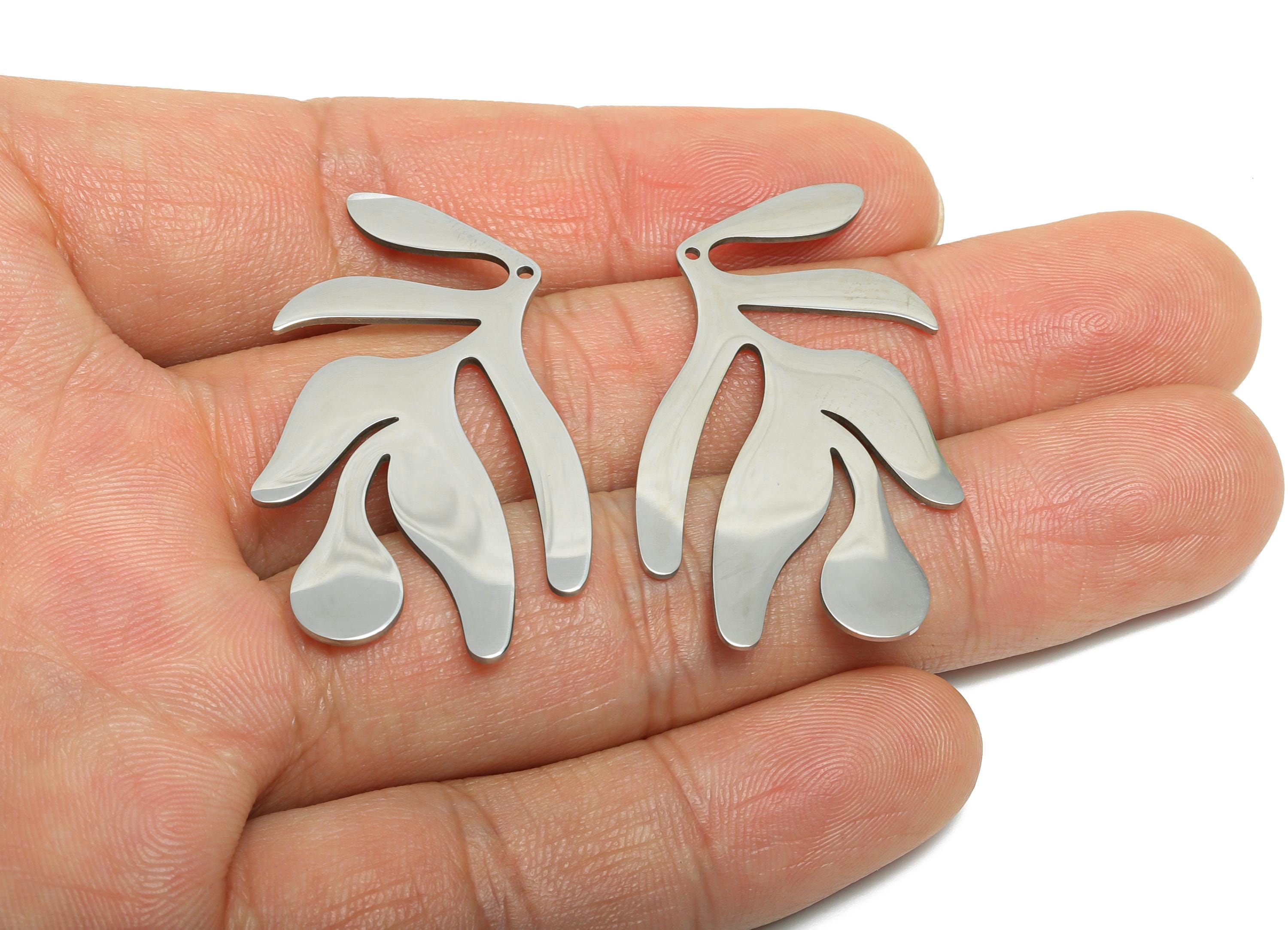 Stainless Steel Leaf Pendant - Steel Botanical Charm - Steel Natural Leaf Pendant - Silver Color Modern Jewelry - 39x24x0.98mm - SS2622 - DOMEDBAZAAR