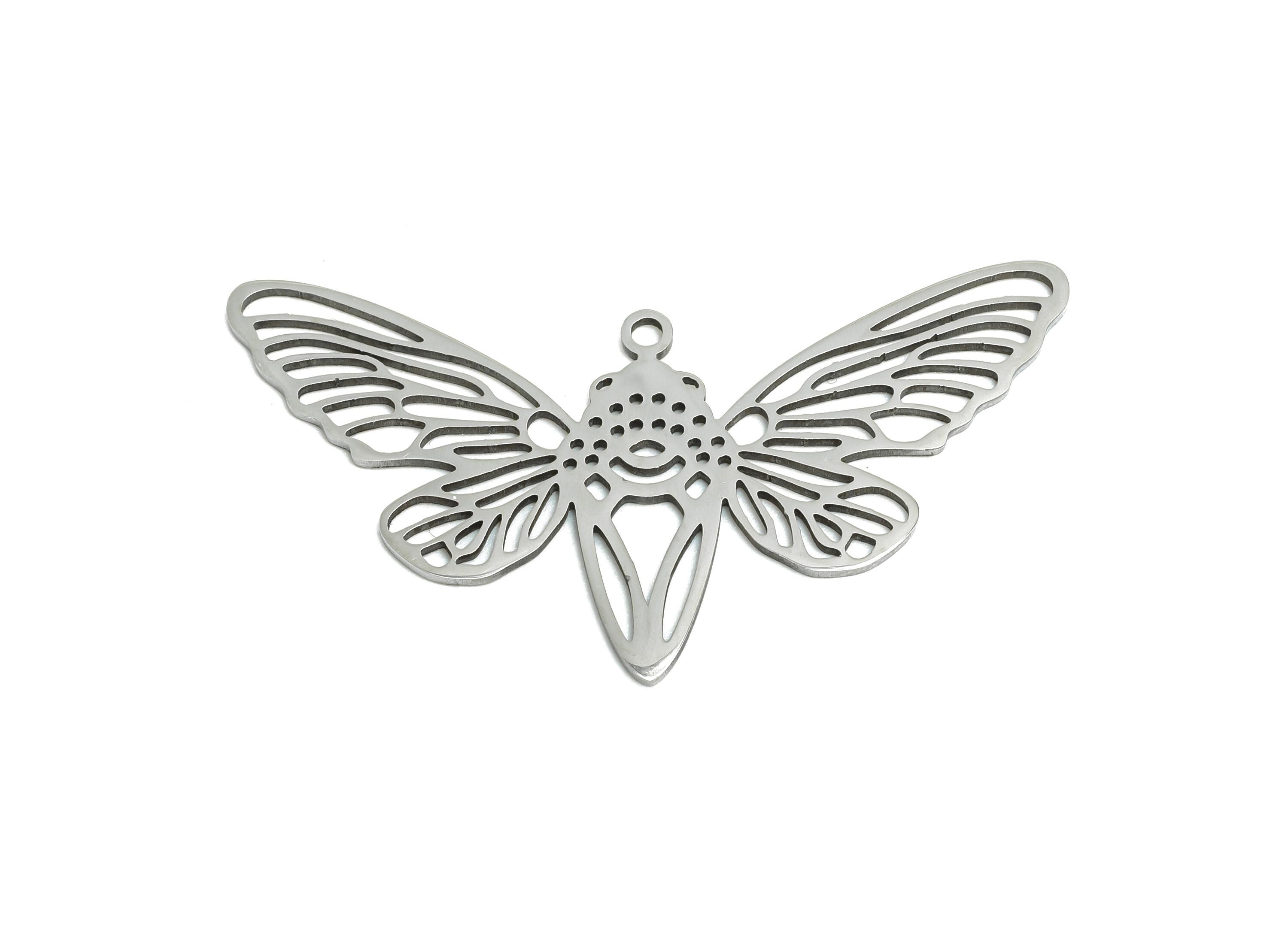 Cicada Metal Pendant - Stainless Steel Insect Charm - Boho Bug Necklace Pendant - Nature-Inspired Cicada Jewelry - 38x20x0.98mm - SS2616