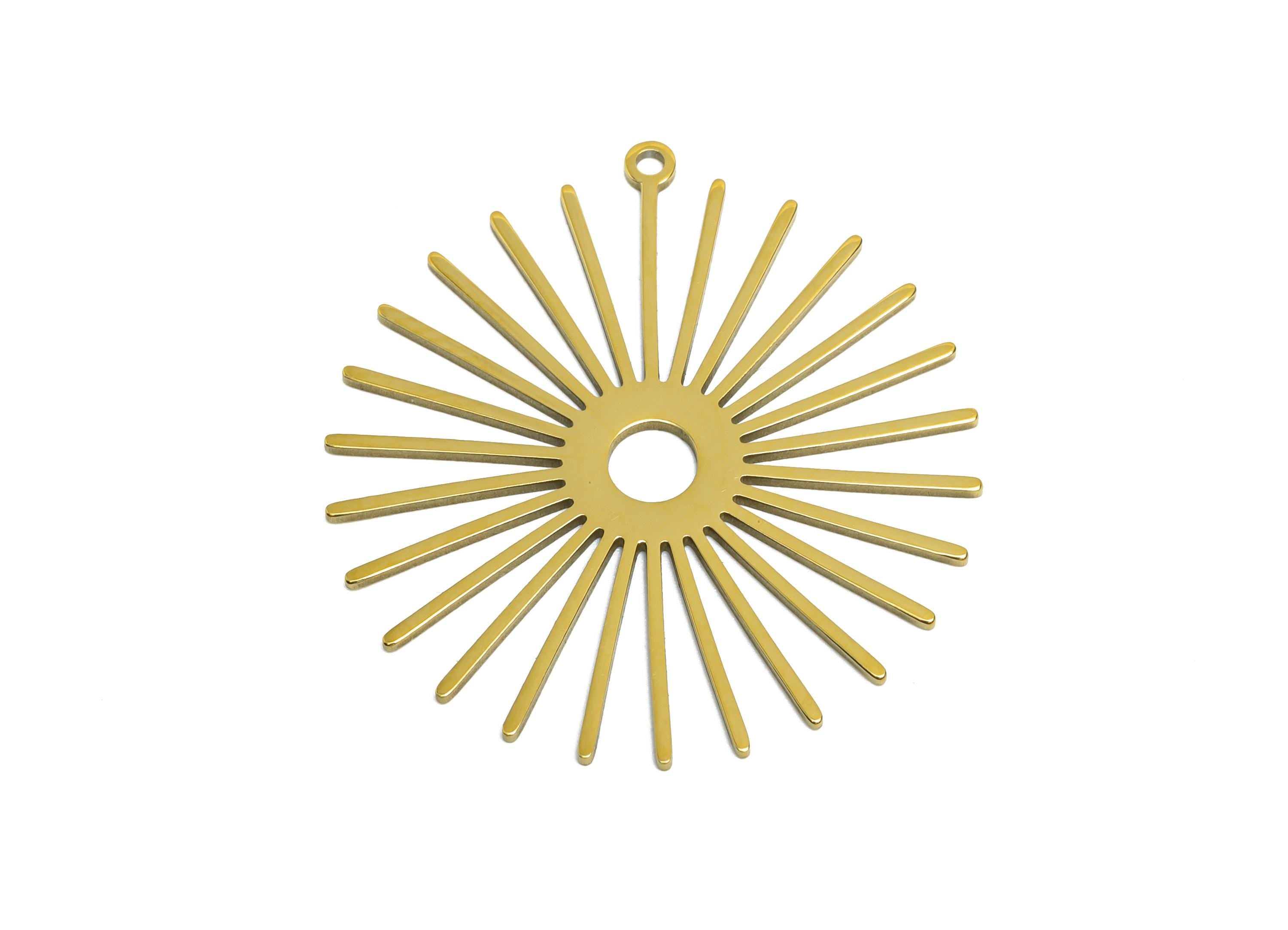 Stainless Steel Sun Charm - Geometric Sunray Connector - Modern Sunburst Jewelry Making - 18k Vacuum Gold Plating - 31x29x0.98mm - SS2621G