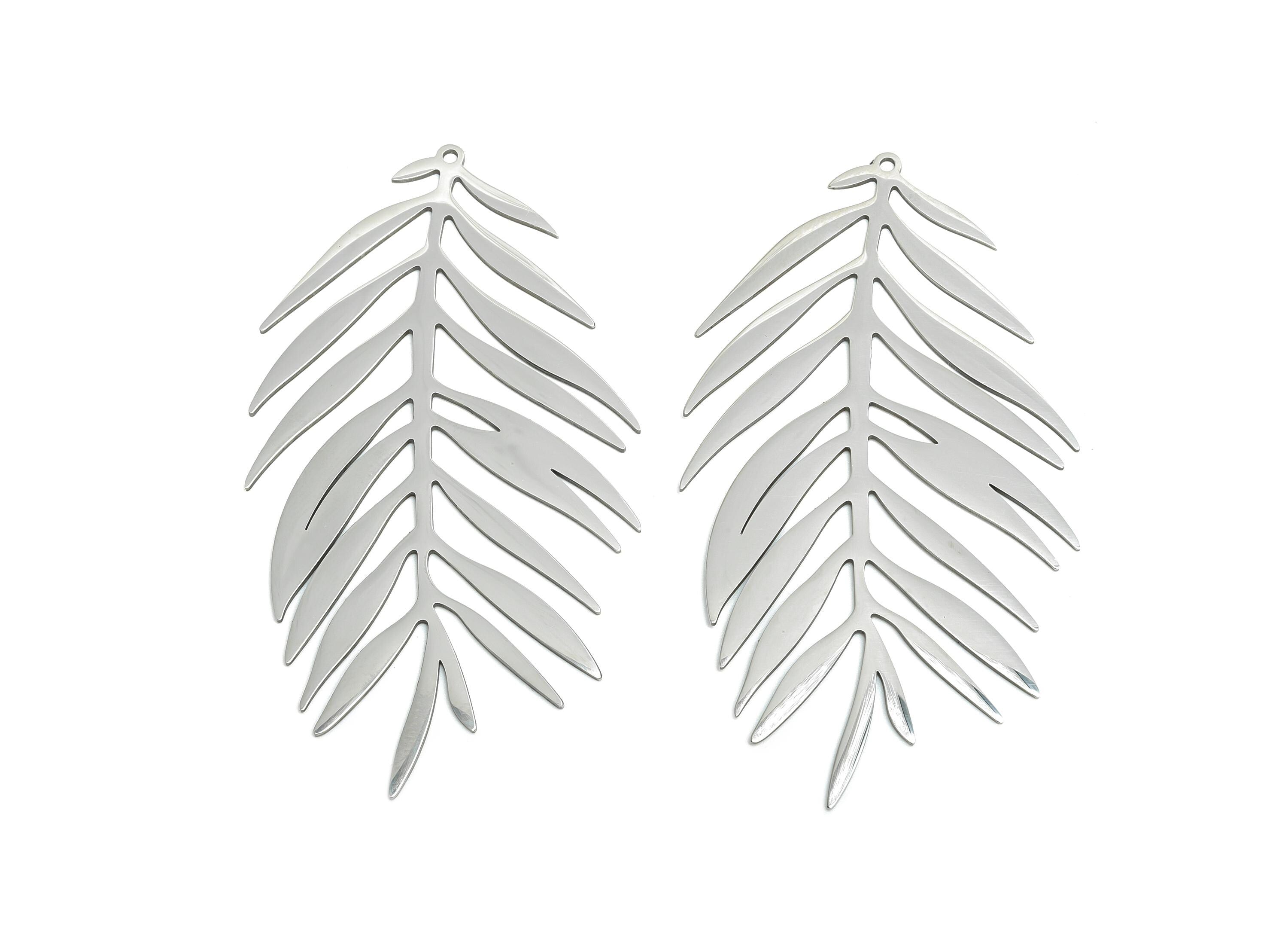 Stainless Steel Leaf Pendant - Large Leaf Botanical Jewelry Component - Natural Leaf Pendant - Boho Leaf Jewelry - 69.7x38.9x0.98mm - SS2625
