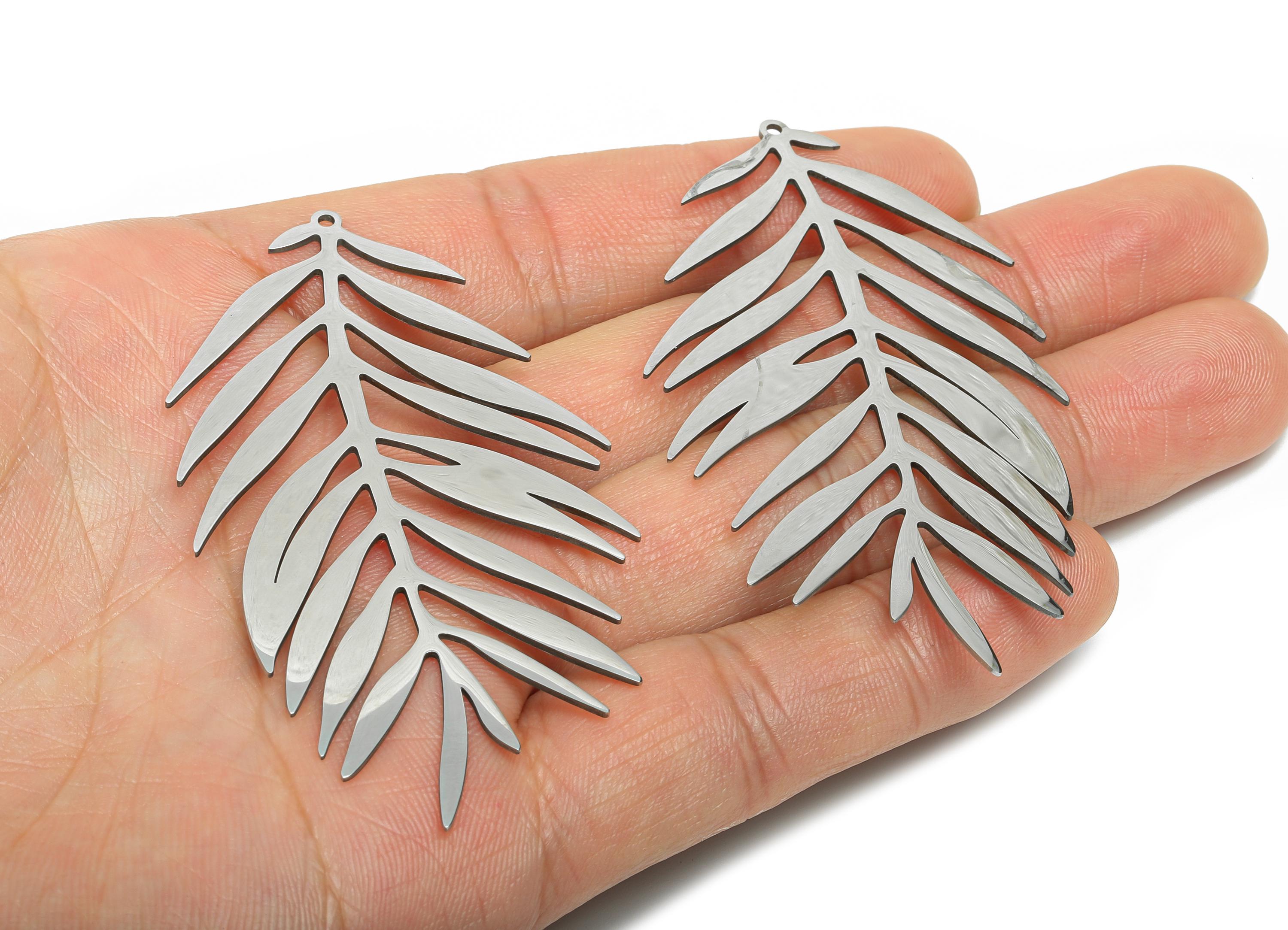 Stainless Steel Leaf Pendant - Large Leaf Botanical Jewelry Component - Natural Leaf Pendant - Boho Leaf Jewelry - 69.7x38.9x0.98mm - SS2625