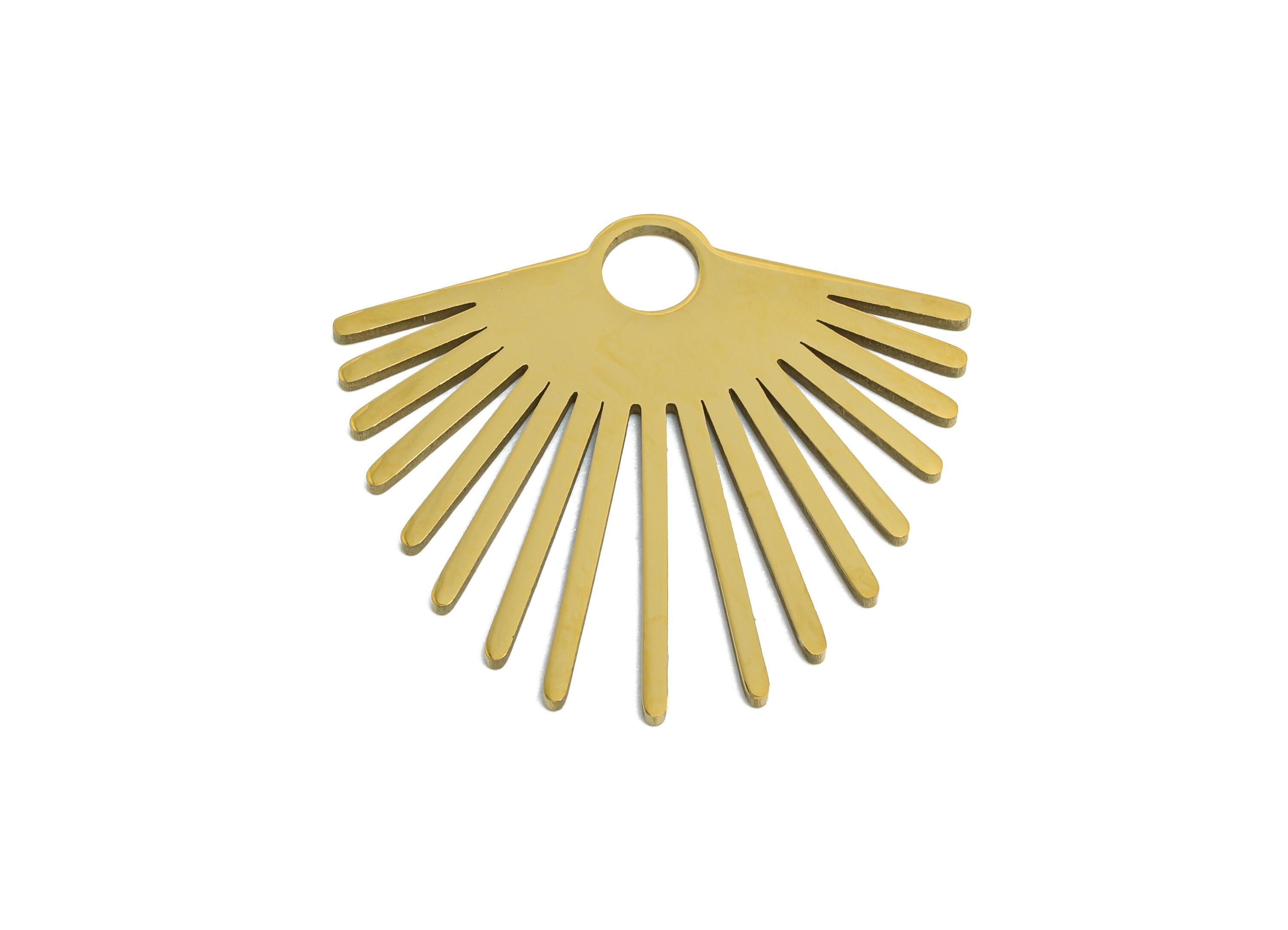 Steel Fan Charm - Stainless Steel Sunburst Charm - Steel Geometric Sunburst Jewelry -  18k Vacuum Gold Plating - 23x20x0.98mm - SS2608G