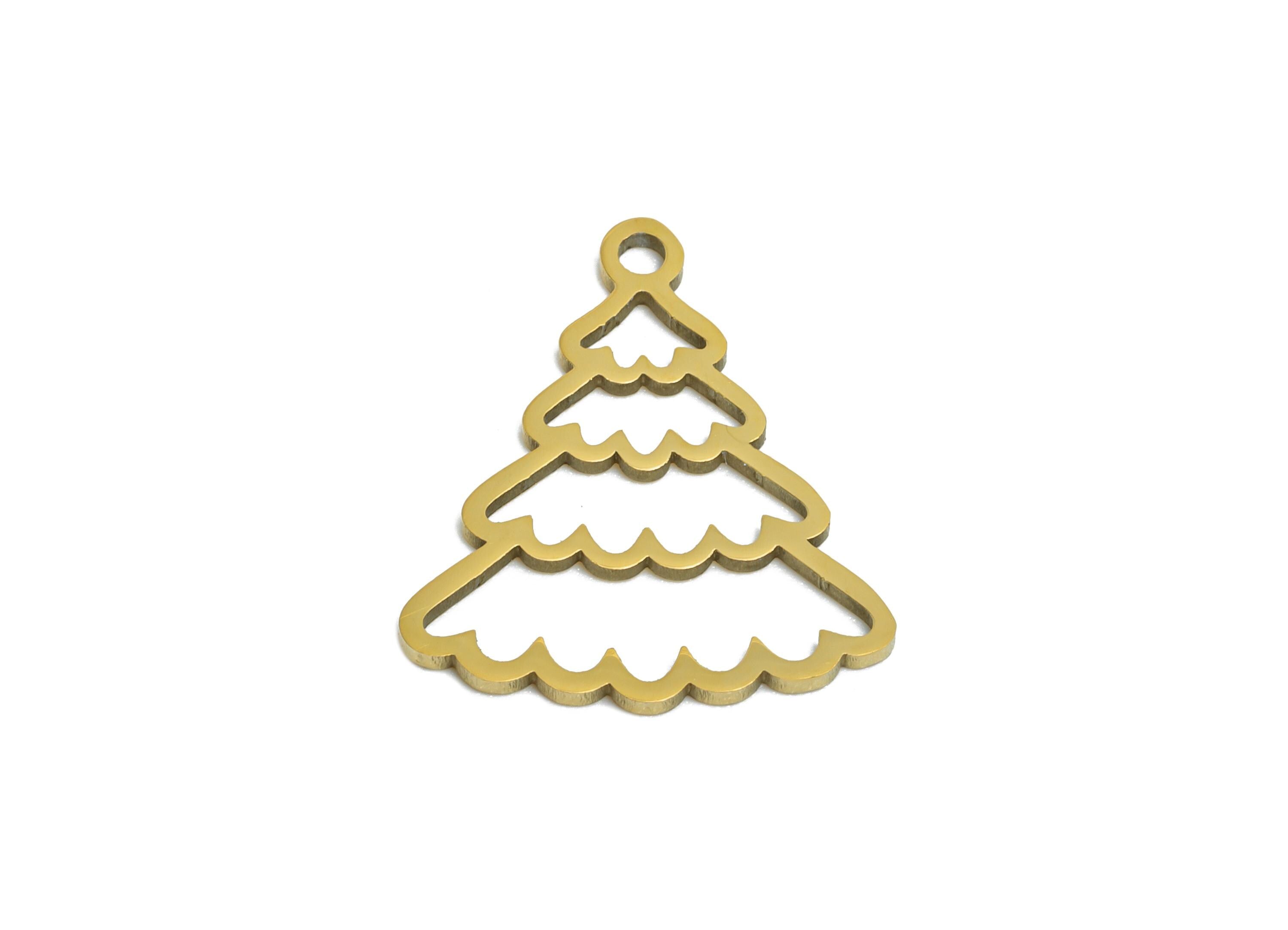 Christmas Tree Charms - Steel Christmas Gift Charms - Winter Holiday Necklace Component - 18K Real Vacuum Plated - 14.8x13x0.98mm - SS2371G
