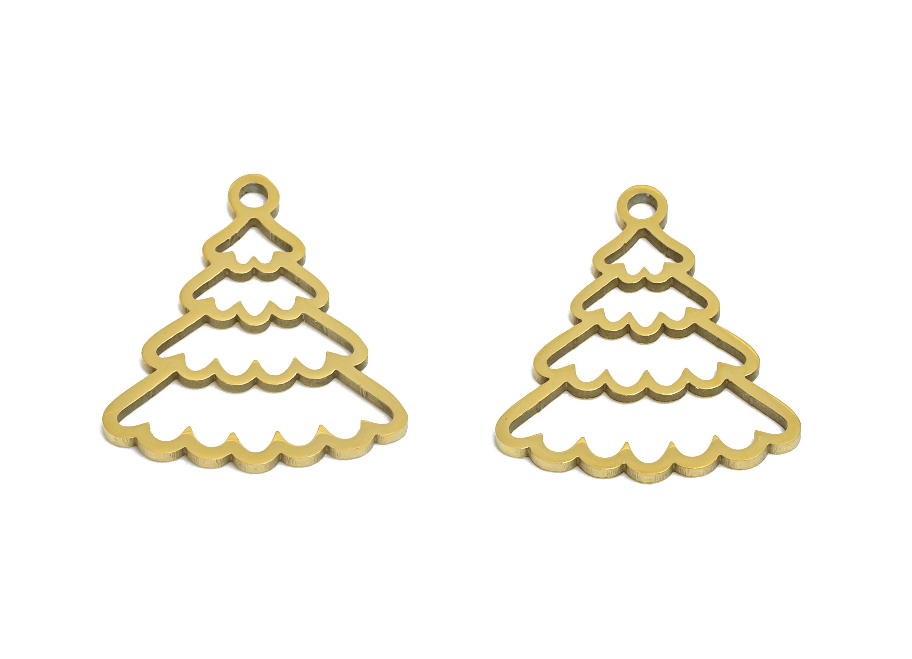 Christmas Tree Charms - Steel Christmas Gift Charms - Winter Holiday Necklace Component - 18K Real Vacuum Plated - 14.8x13x0.98mm - SS2371G
