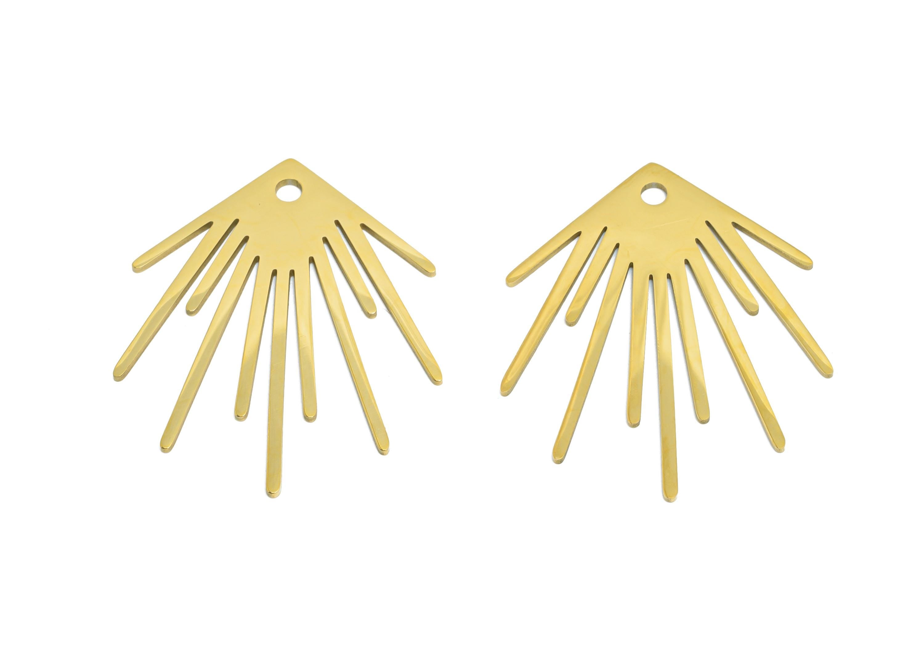 Steel Sunburst Pendant - Steel Radiant Sun Charm - Stainless Steel Sunburst Earring Charm - 18k Vacuum Gold Plating - 31x26x0.98mm - SS2614G