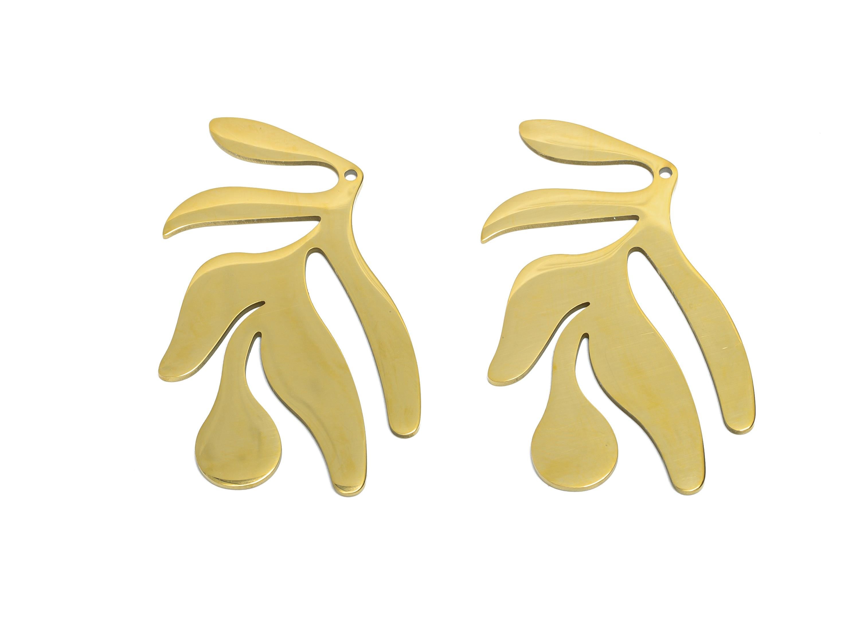 Stainless Steel Leaf Pendant - Steel Botanical Charm - Gold Color Natural Leaf Pendant - 18k Vacuum Gold Plating - 39x24x0.98mm - SS2622G