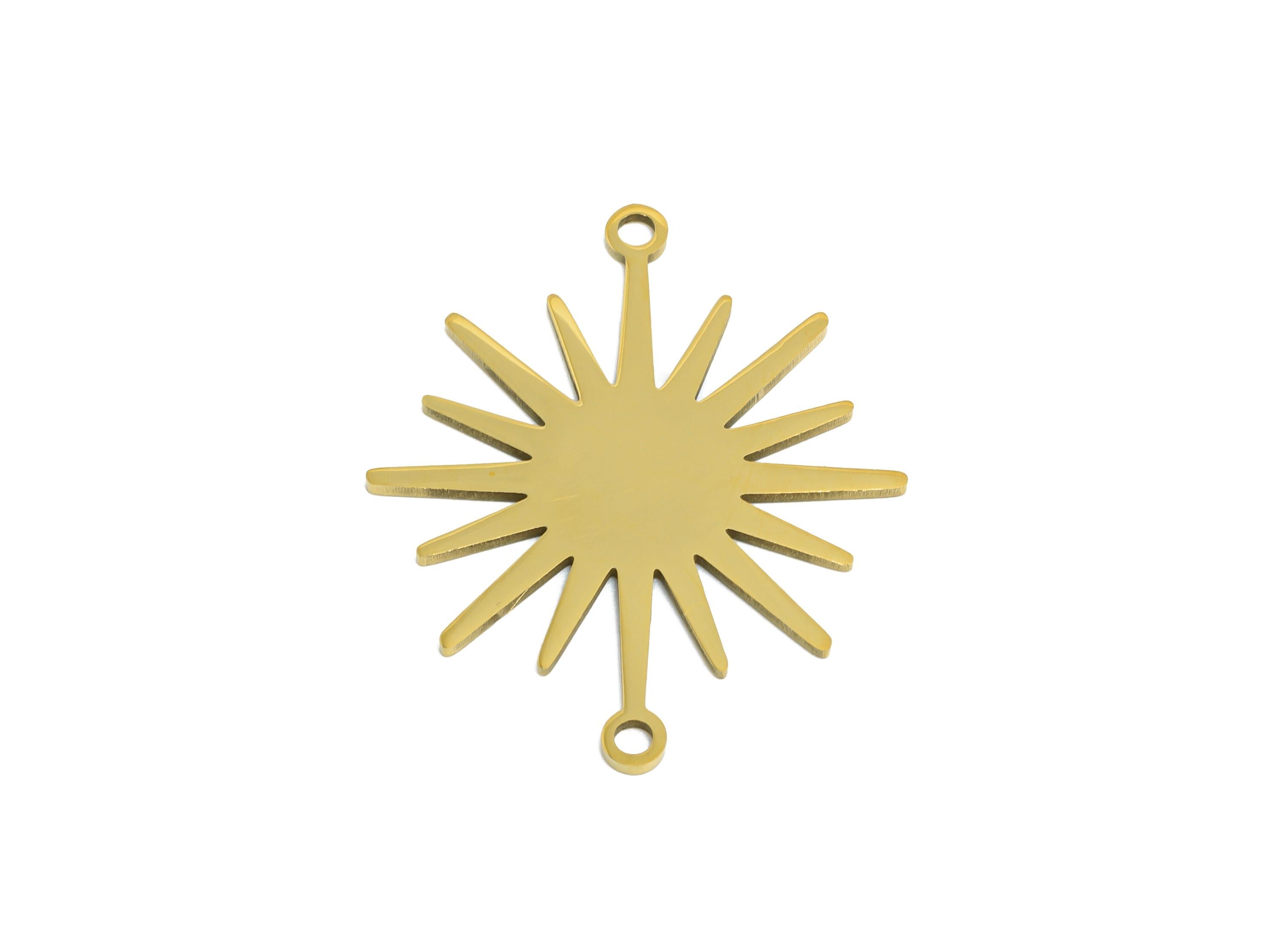 Steel Sun Connector - Boho Sun Necklace Connector - Celestial Sun Charm Jewelry Making - 18k Vacuum Gold Plating - 26x22x0.98mm - SS2611G - DOMEDBAZAAR