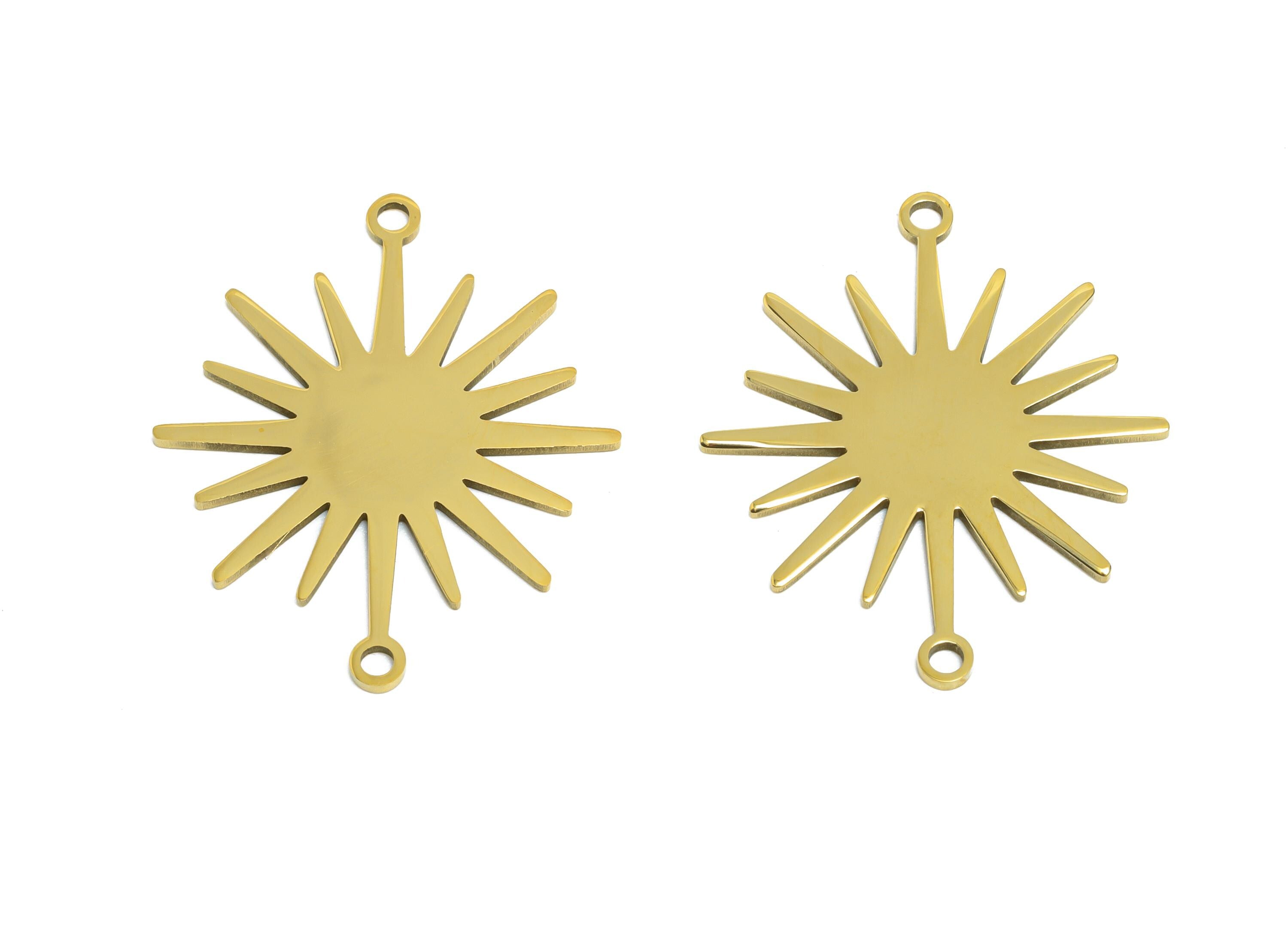 Steel Sun Connector - Boho Sun Necklace Connector - Celestial Sun Charm Jewelry Making - 18k Vacuum Gold Plating - 26x22x0.98mm - SS2611G - DOMEDBAZAAR