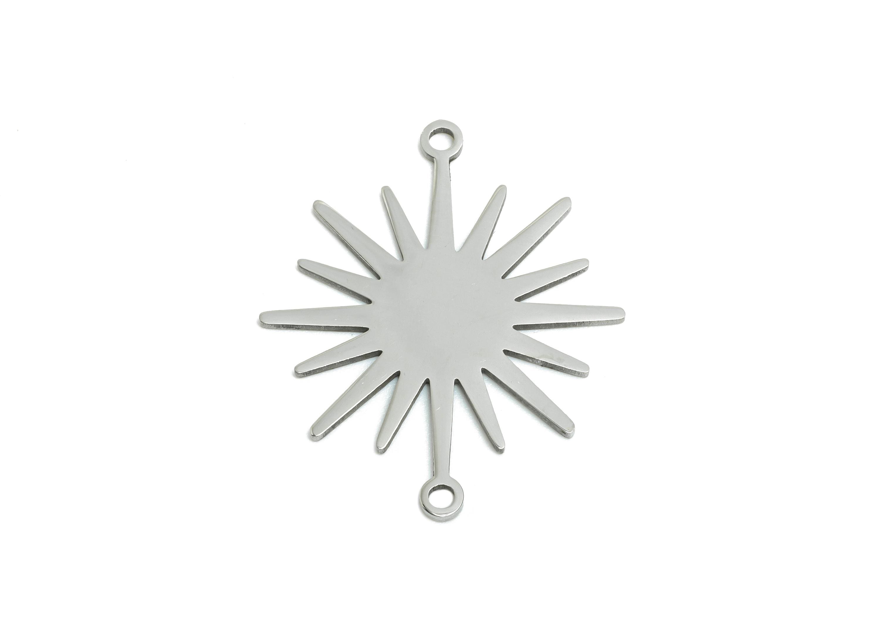 Steel Sunshine Connector - Stainless Steel Sunburst Charm - Geometric Sunburst Jewelry - Minimalist Starburst Pendant - 23x20x0.98mm- SS2611 - DOMEDBAZAAR