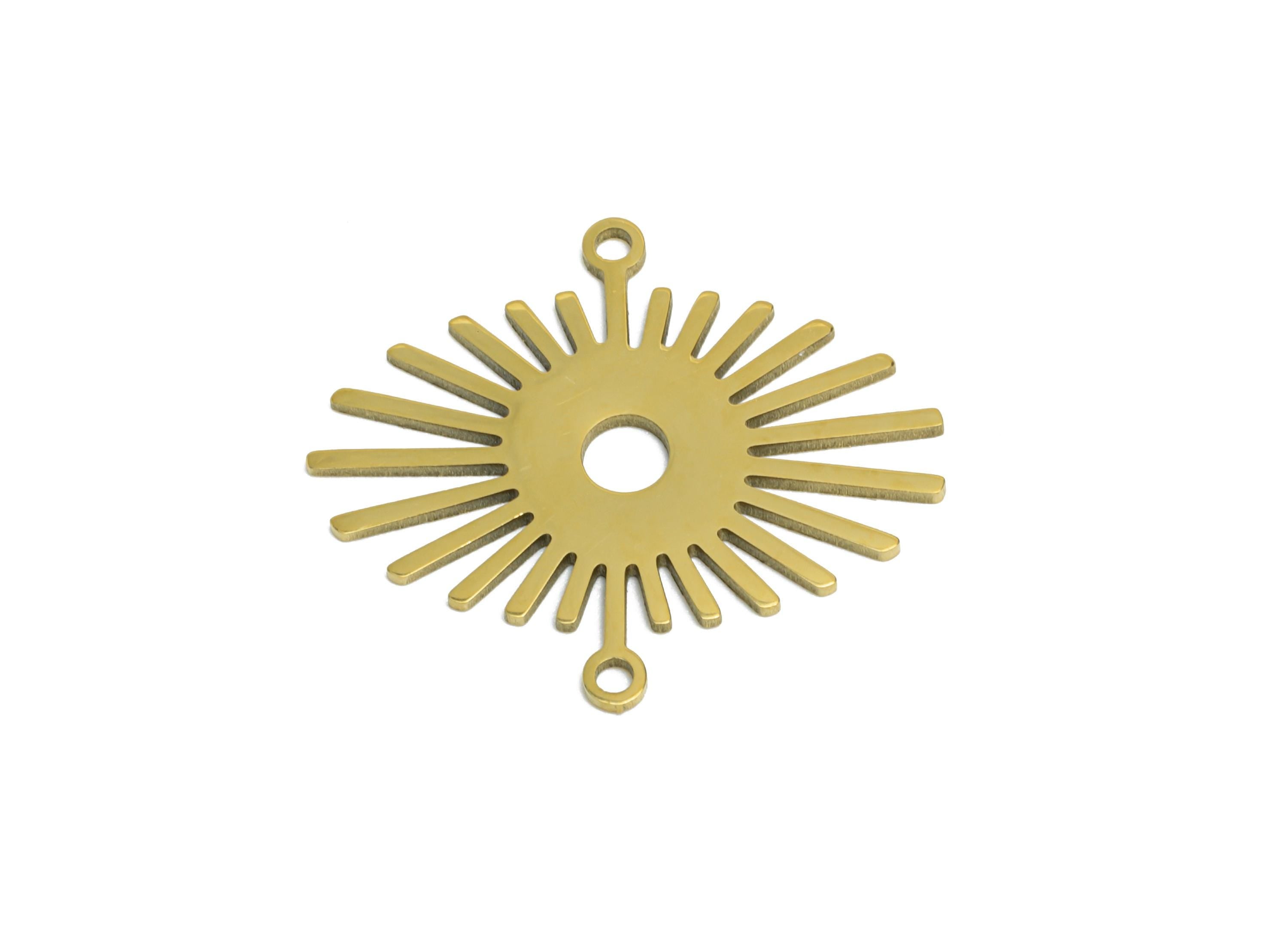 Steel Sunshine Connector - Stainless Steel Sunburst Charm - Geometric Sunburst Jewelry - 18k Vacuum Gold Plating - 23x20x0.98mm - SS2610G