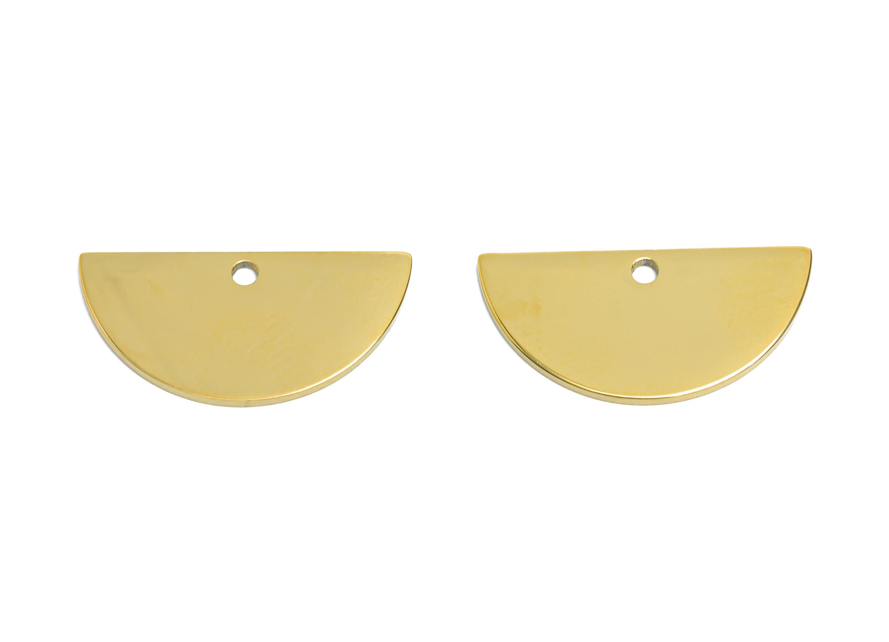 Steel Half Moon Pendant - Minimalist Crescent Charm - Semicircle Necklace Connector - 18k Vacuum Gold Plating - 18x10x0.98mm - SS2653G