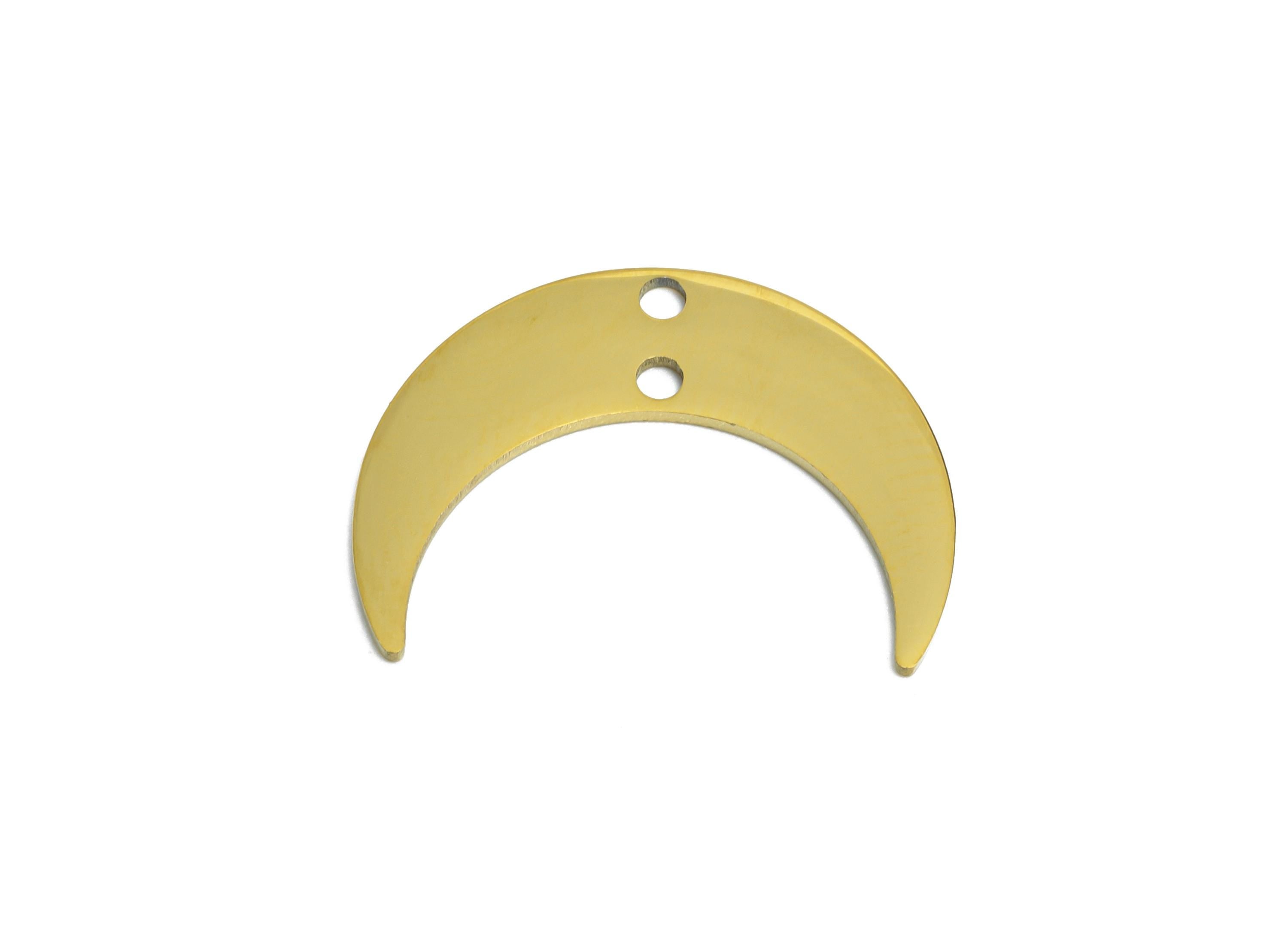 Stainless Steel Crescent Connector - Moon Jewelry Charm With Double Hole - Steel Moon Pendant - 18k Vacuum Gold Plating - 20x15x1mm -SS2607G