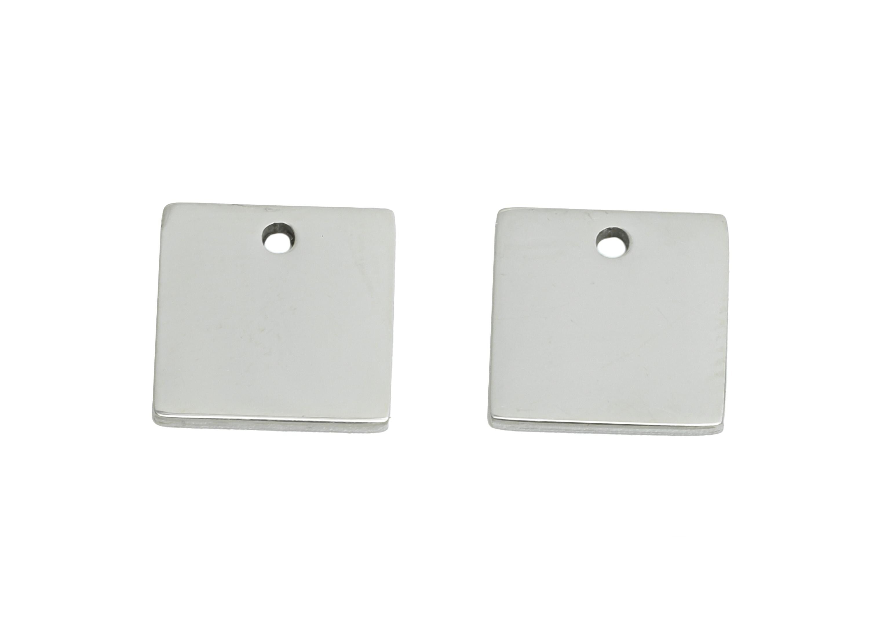 Steel Square Charm - Stainless Steel Geometric Jewelry - Metal Square Jewelry Charm - DIY Bracelet Making Supplies - 9.8x9.8x0.9mm - SS2678