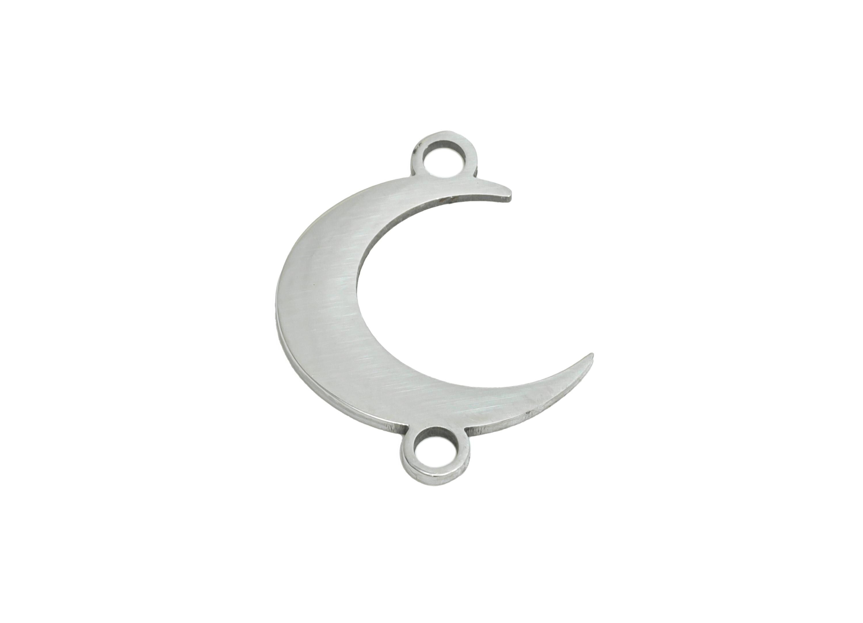 Stainless Steel Crescent Connector - Moon Jewelry Charm For Necklace - Steel Moon Necklace Charm -  Celestial Jewelry - 15x11x0.98mm -SS2642 - DOMEDBAZAAR