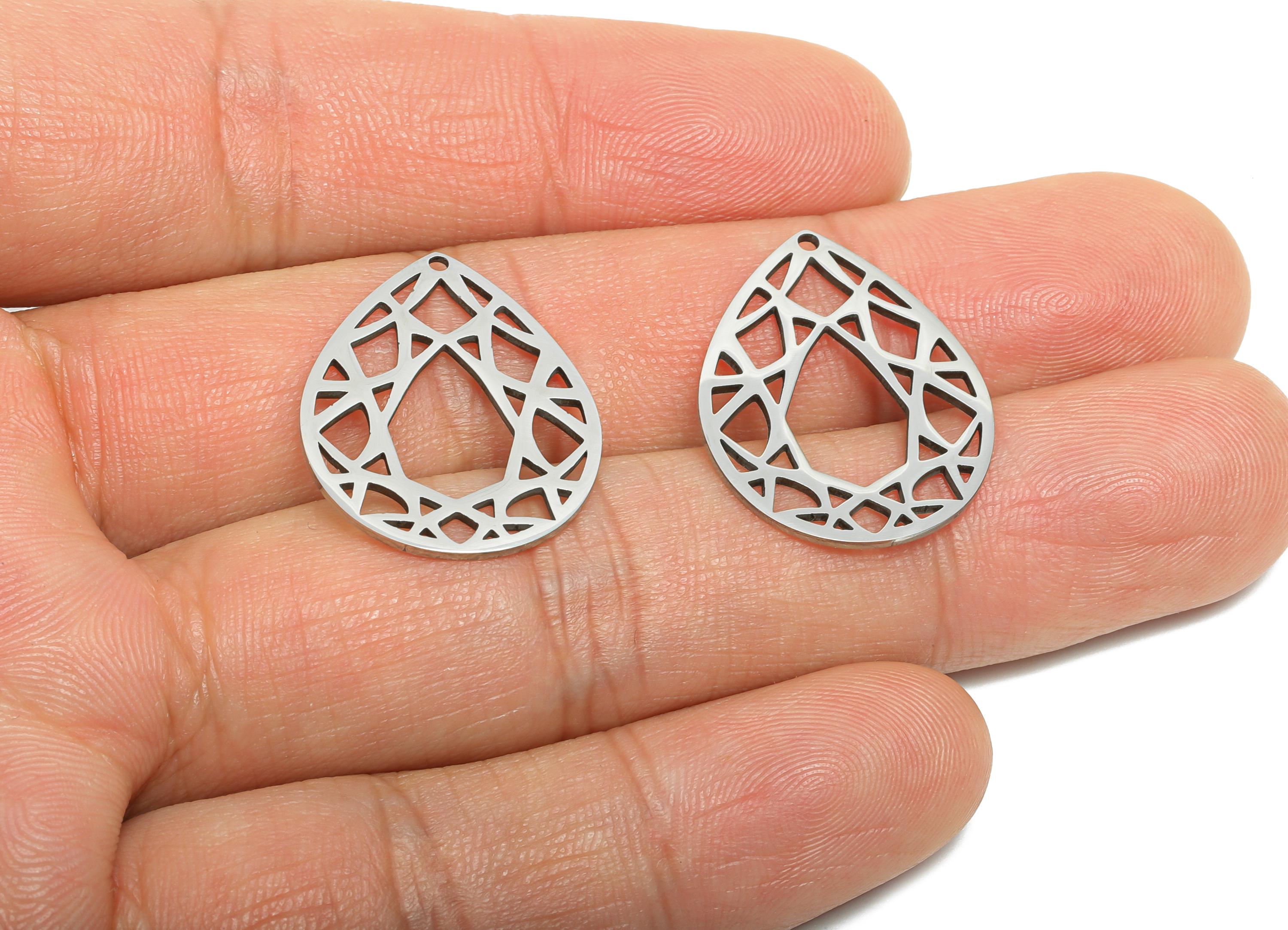 Steel Teardrop Charm - Stainless Steel Geometric Jewelry - Metal Hollow Jewelry Charm - DIY Jewelry Making Supplies - 24x19x0.98mm - SS2640 - DOMEDBAZAAR