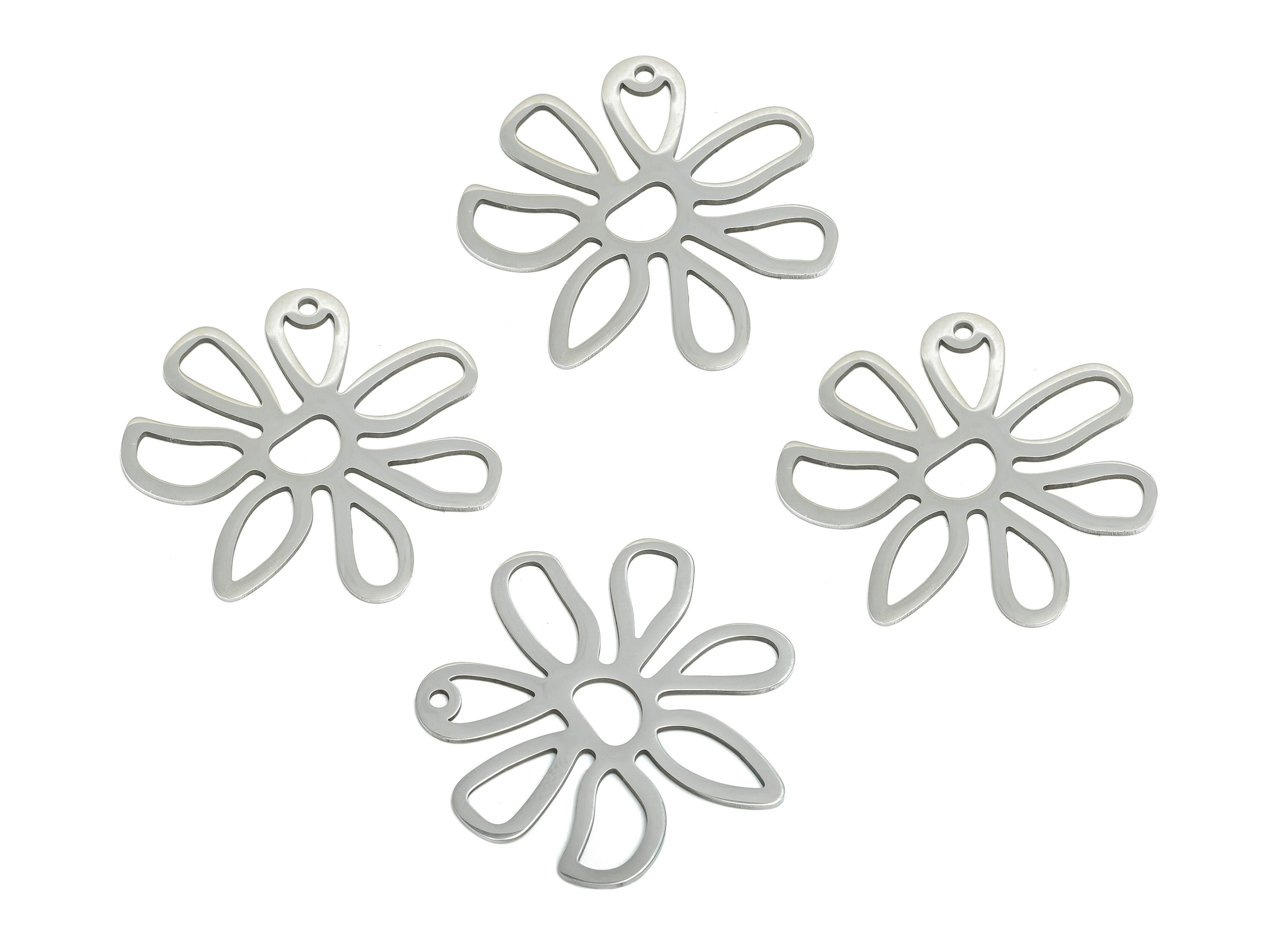 Stainless Steel Daisy Pendant - Floral Charm For Necklace - Steel Flower Charm For Necklace - Botanical Jewelry - 33x32x0.98mm - SS2639 - DOMEDBAZAAR