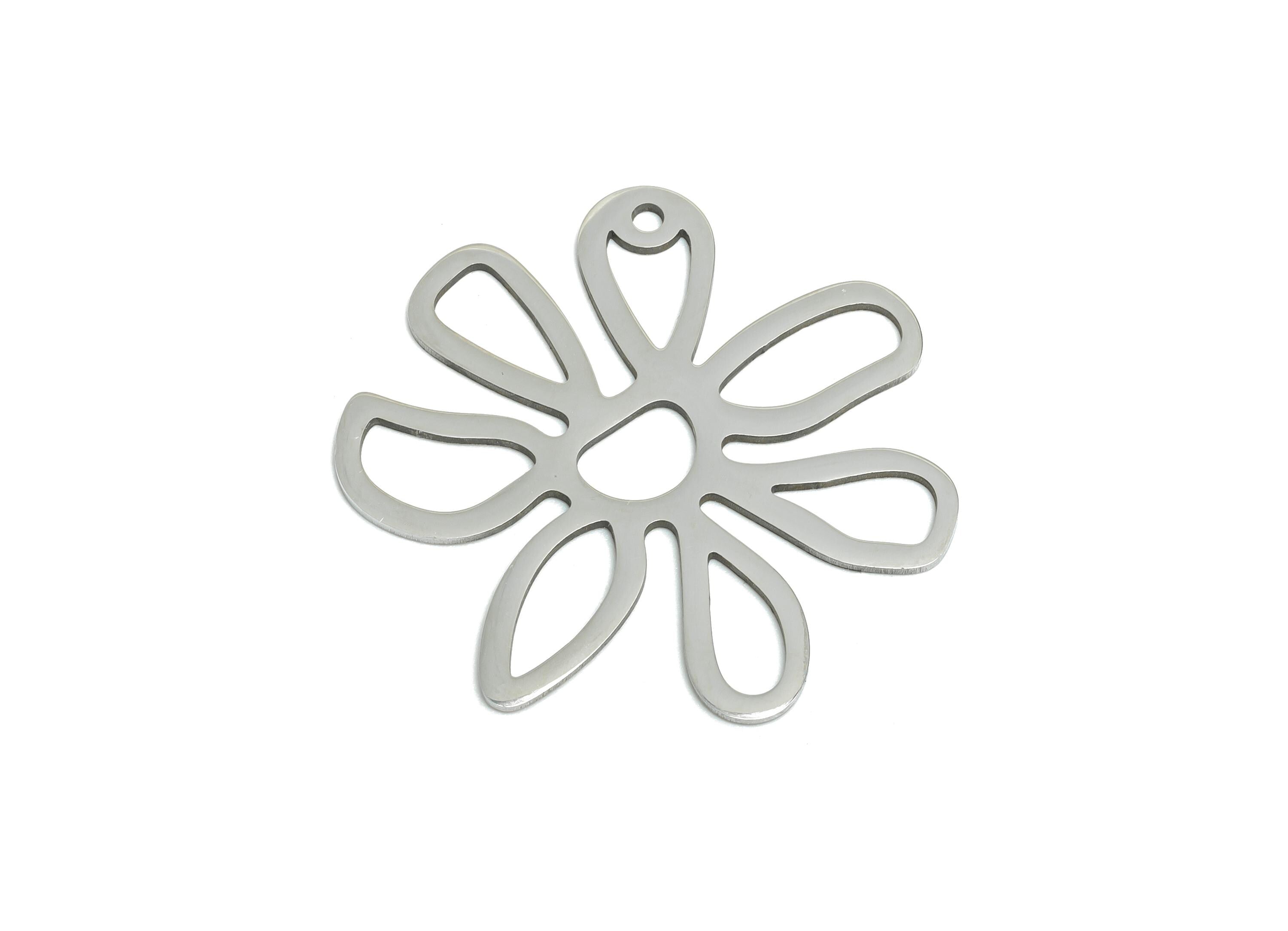 Stainless Steel Daisy Pendant - Floral Charm For Necklace - Steel Flower Charm For Necklace - Botanical Jewelry - 33x32x0.98mm - SS2639 - DOMEDBAZAAR