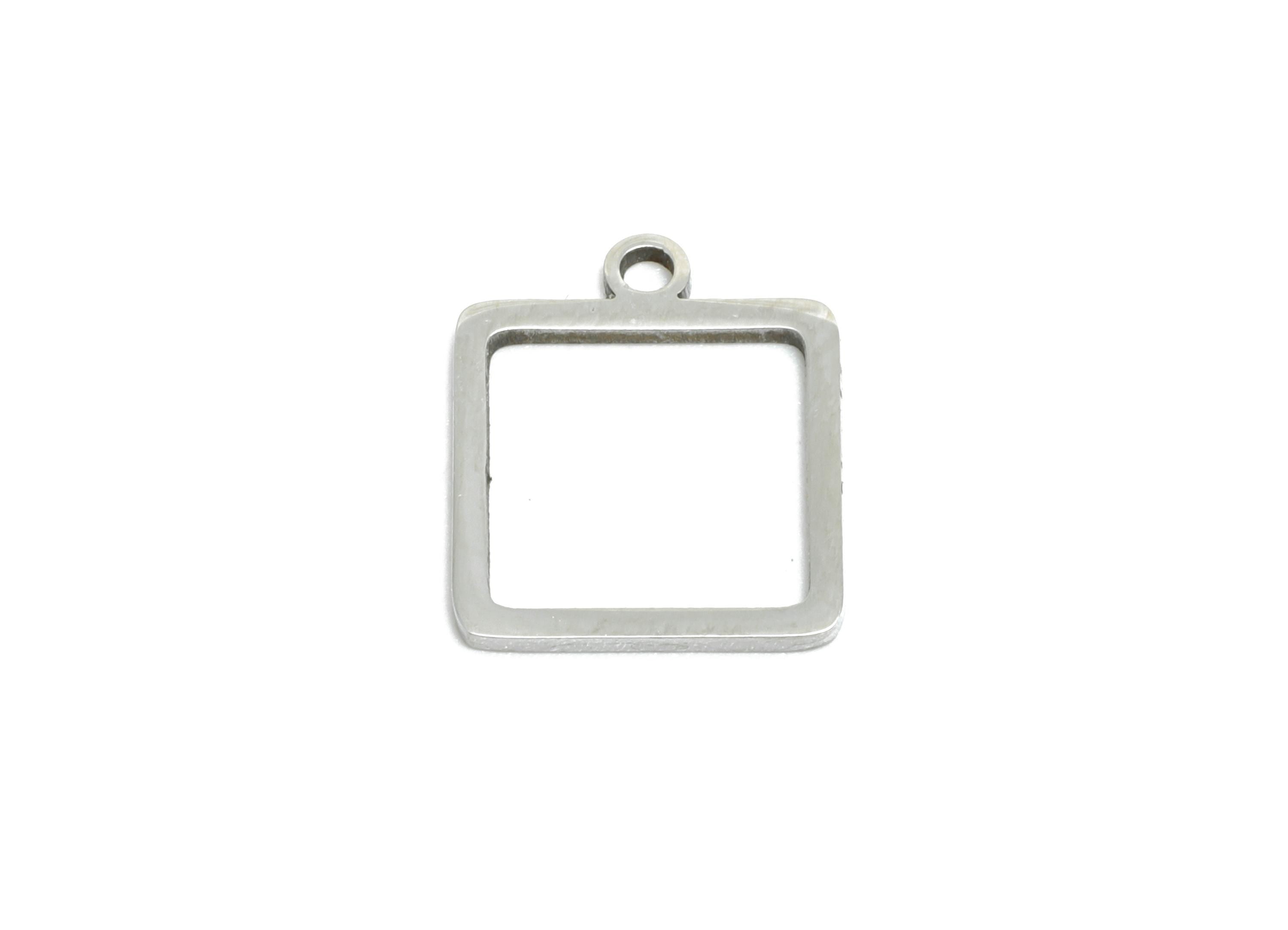 Steel Square Charm - Stainless Steel Geometric Jewelry - Metal Hollow Square Charm - DIY Bracelet Making Supplies - 11.8x9.8x0.98mm - SS2602 - DOMEDBAZAAR