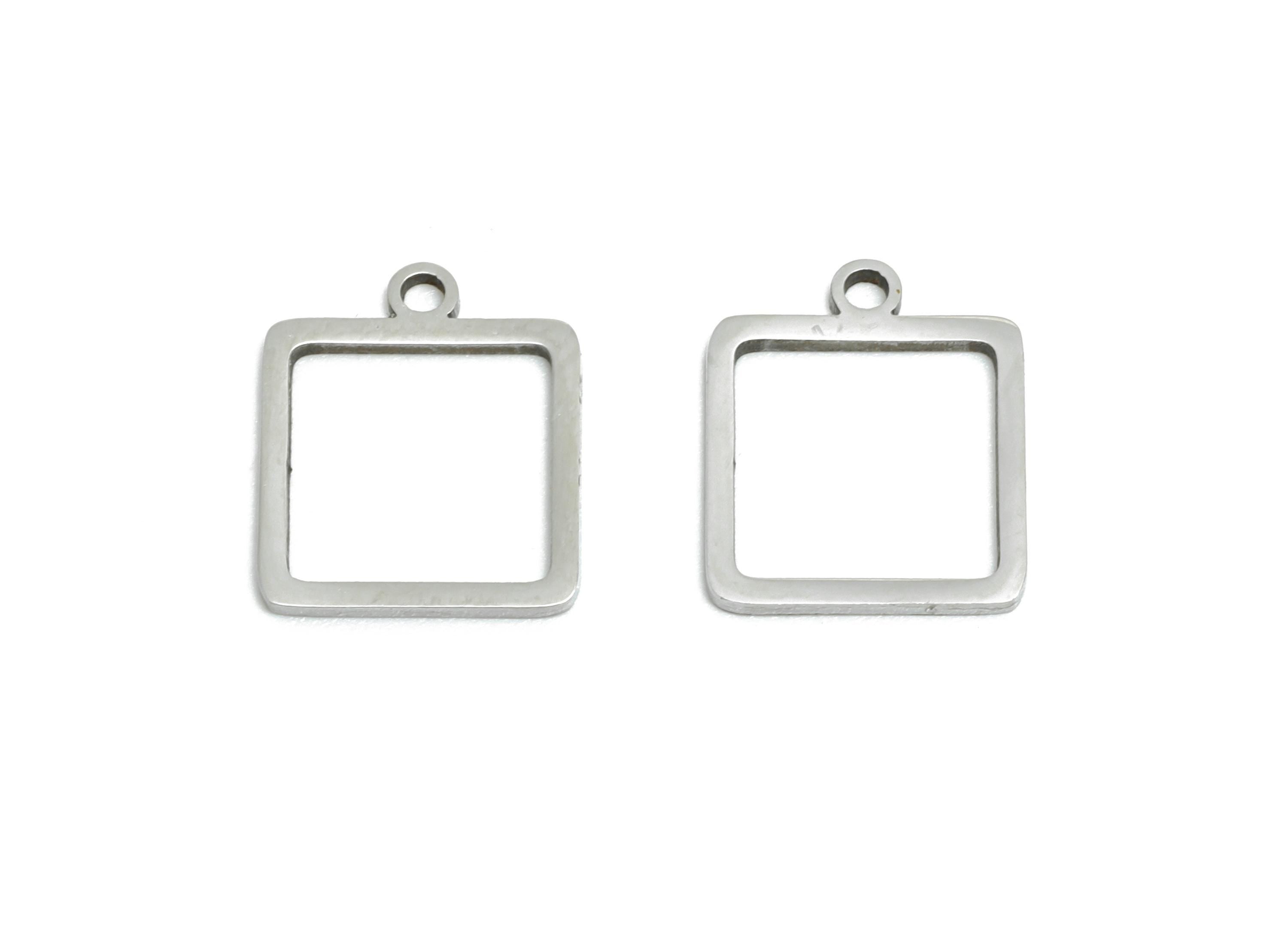 Steel Square Charm - Stainless Steel Geometric Jewelry - Metal Hollow Square Charm - DIY Bracelet Making Supplies - 11.8x9.8x0.98mm - SS2602 - DOMEDBAZAAR