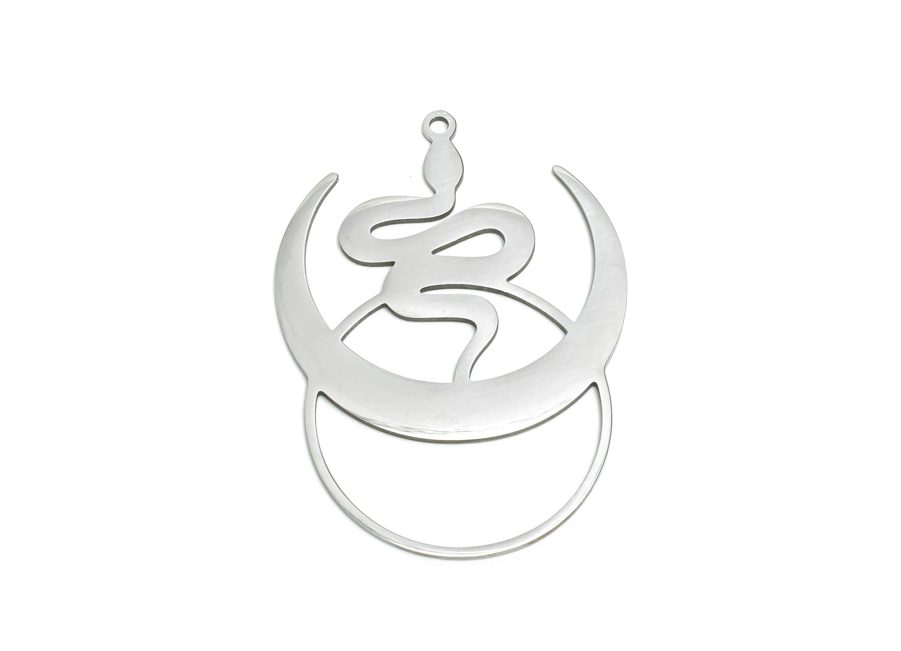 Steel Crescent Snake Pendant - Celestial Moon Serpent Amulet - Spiritual Serpent Necklace Charm - DIY Jewelry Making -41.7x30x0.98mm -SS2613 - DOMEDBAZAAR