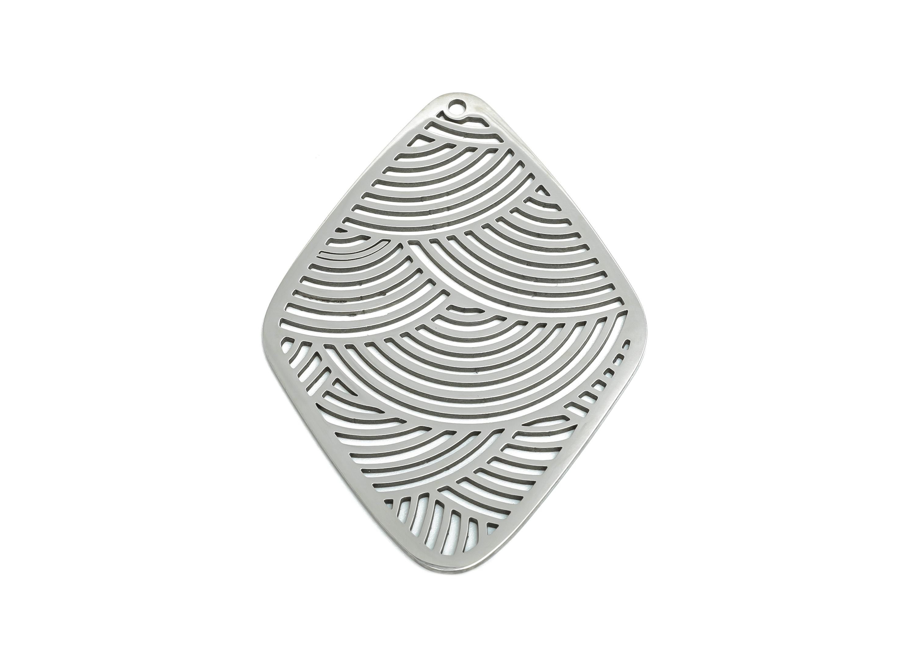 Steel Wave Pattern Pendant - Stainless Steel Charm - Modern Filigree Pendant for DIY Jewelry - Laser Cut Metal Jewelry - 45x33x0.98mm-SS2591 - DOMEDBAZAAR