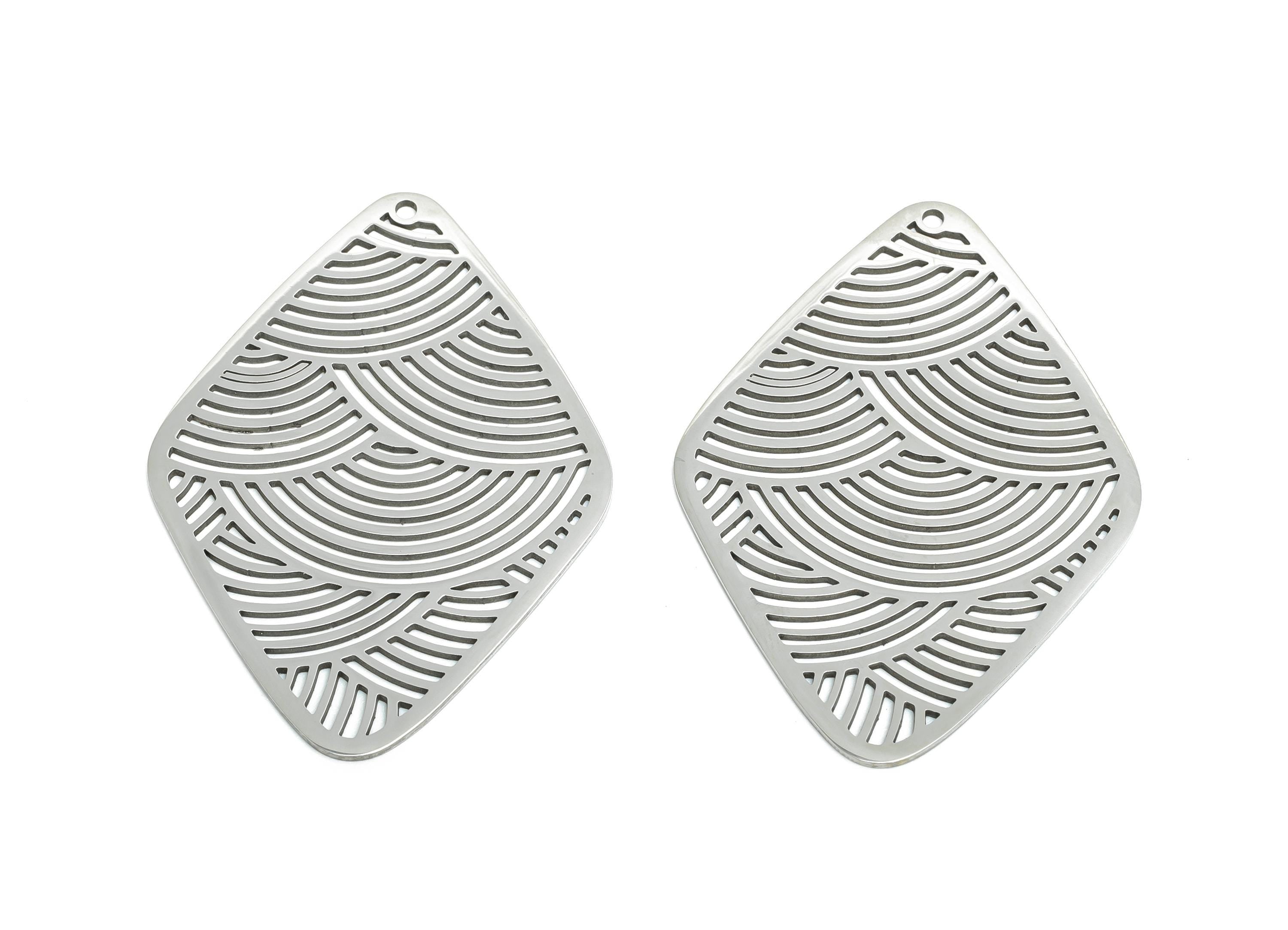 Steel Wave Pattern Pendant - Stainless Steel Charm - Modern Filigree Pendant for DIY Jewelry - Laser Cut Metal Jewelry - 45x33x0.98mm-SS2591 - DOMEDBAZAAR