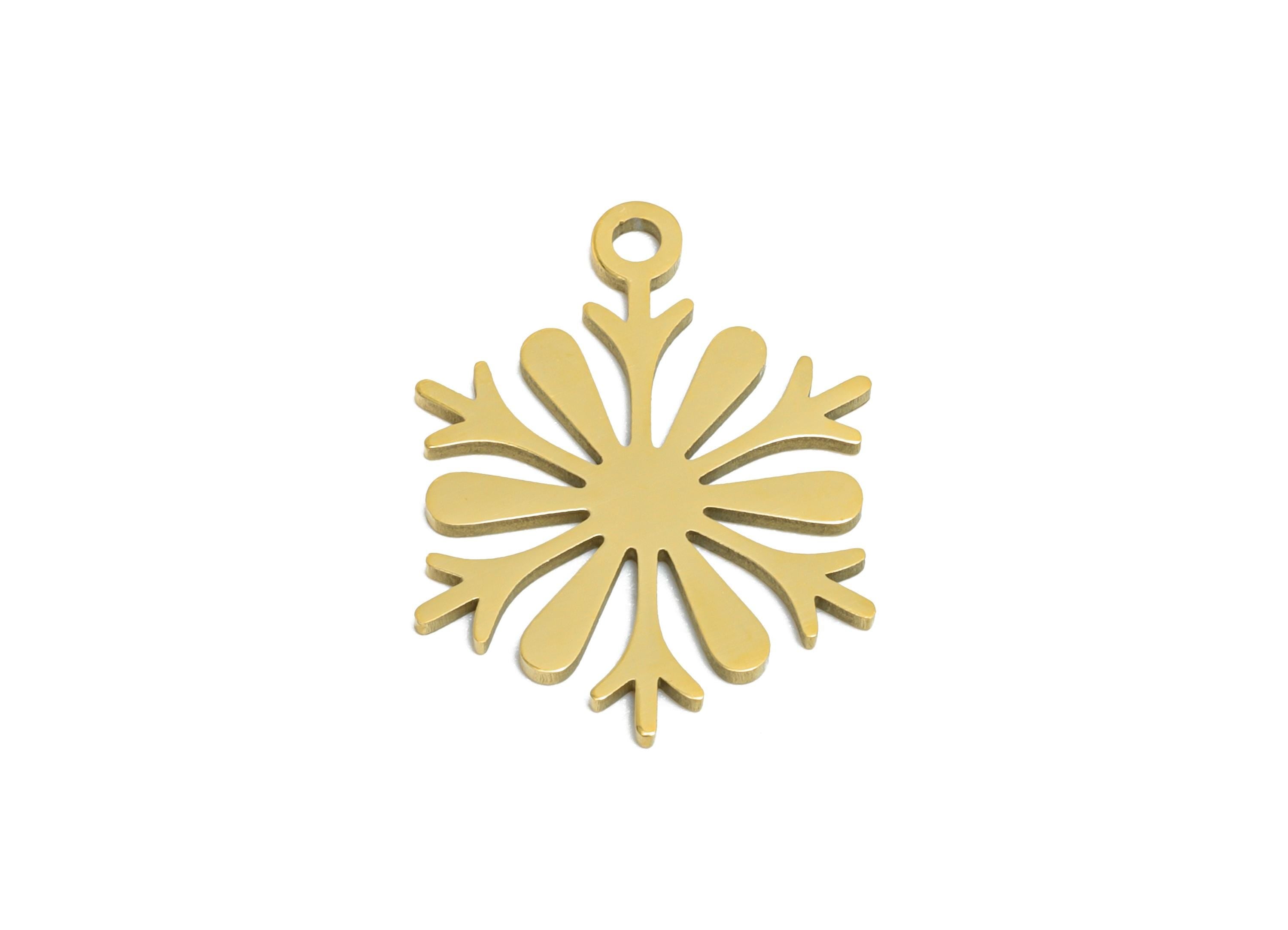 Stainless Steel Snowflake Charm - Minimalist Flower Charm - Golden Steel Winter Charm - 18K Vacuum Plated - 17.9x13.66x0.94mm - SS2661G