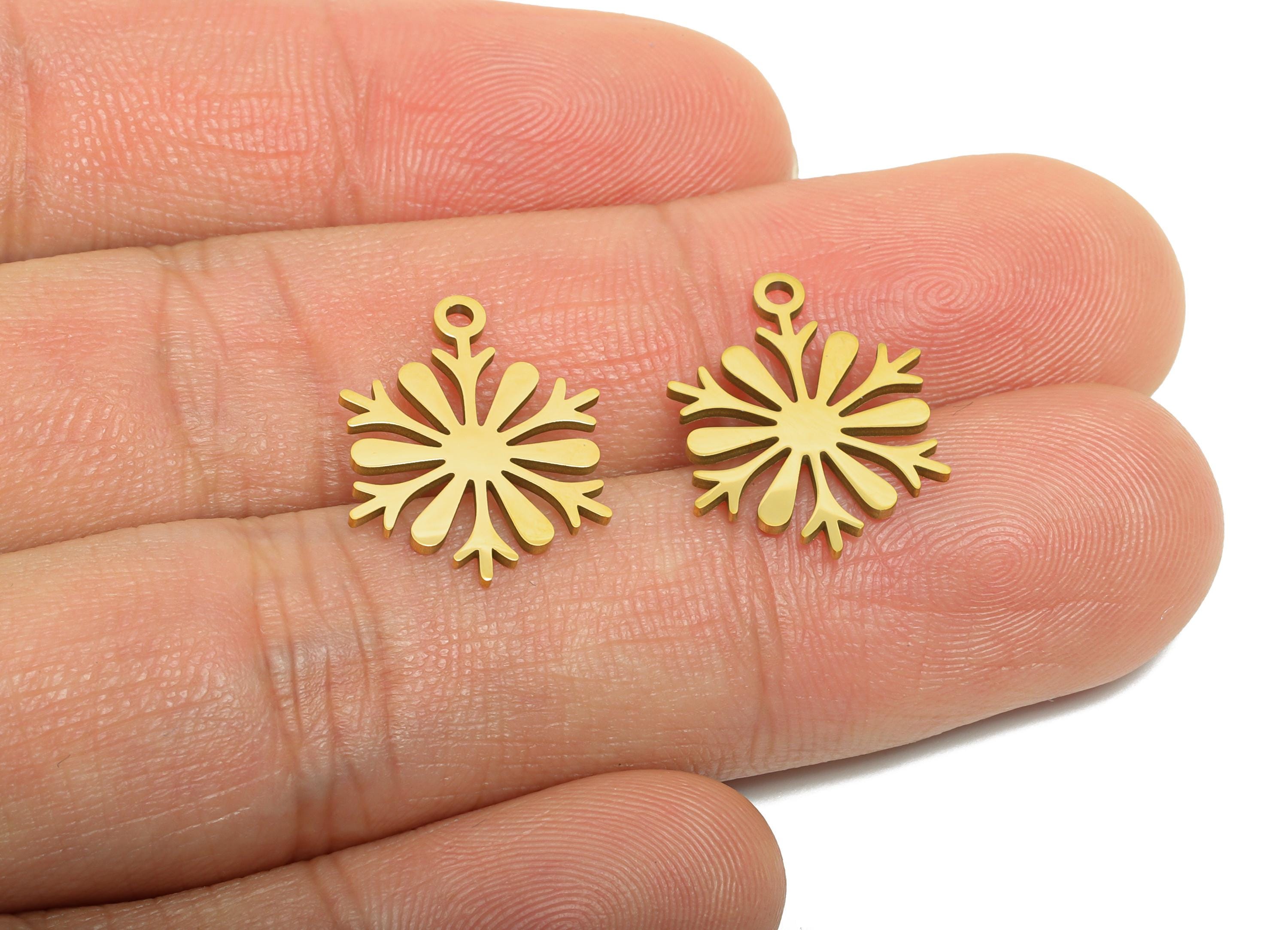Stainless Steel Snowflake Charm - Minimalist Flower Charm - Golden Steel Winter Charm - 18K Vacuum Plated - 17.9x13.66x0.94mm - SS2661G