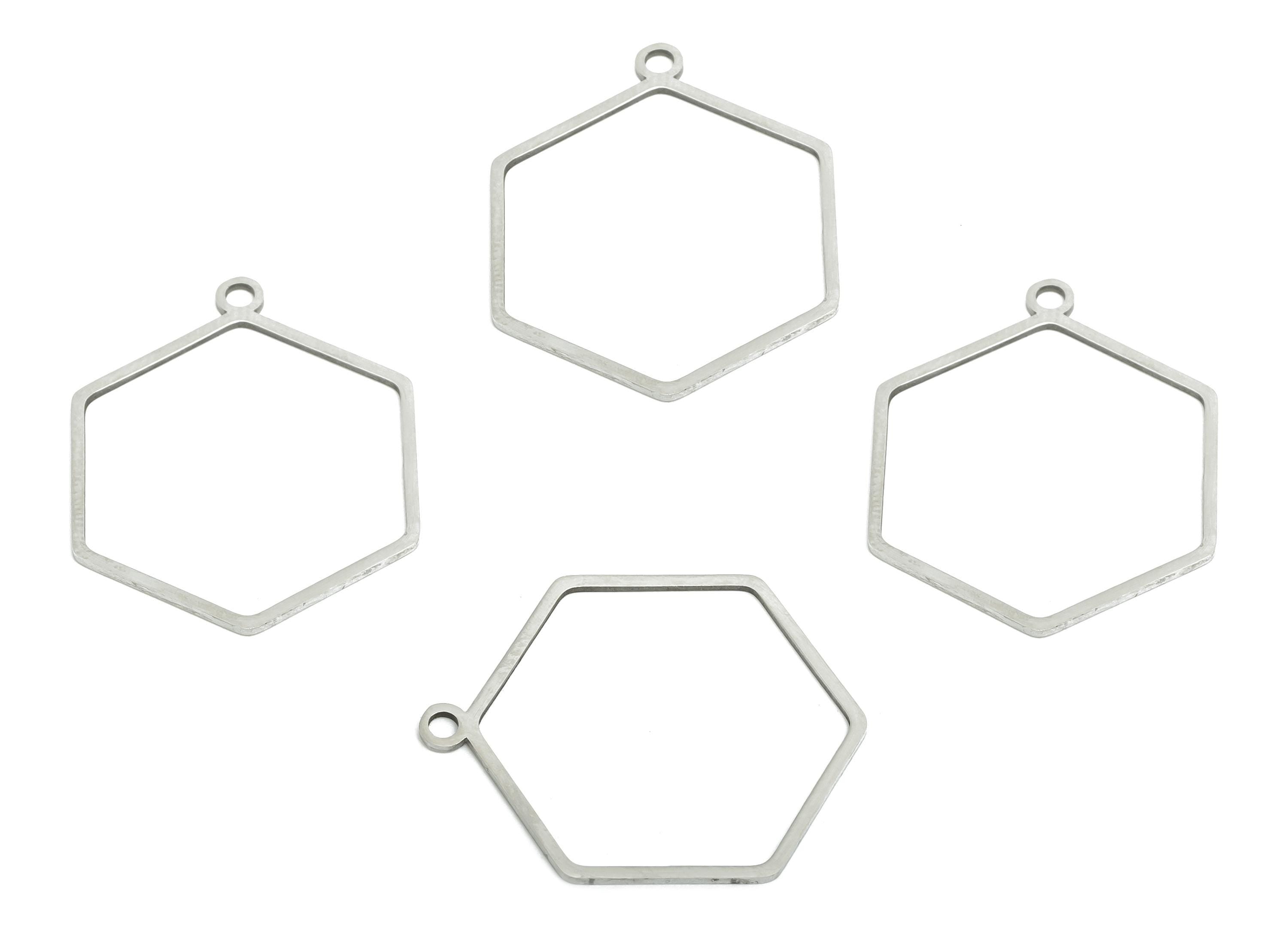 Steel Hexagon Earring Charm - Minimalist Honeycomb Frame for DIY Jewelry - High-Quality Stainless Steel Hexagon Charm - 27x21x0.9mm - SS2262 - DOMEDBAZAAR