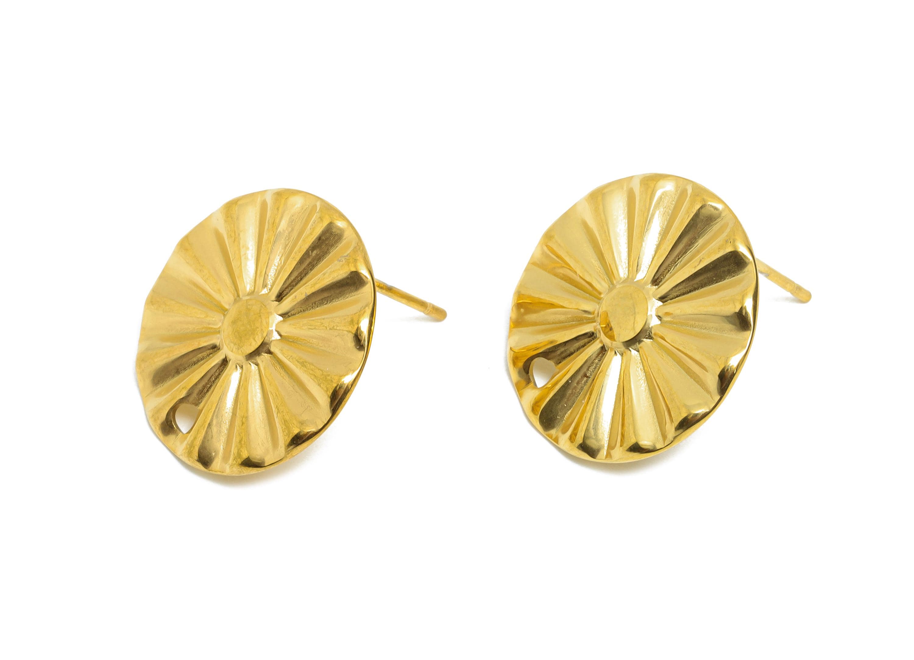 Stainless Steel Flower Stud - Elegant Gold Post with Loop - Dainty Geometric Folds Post - 18k Vacuum Gold Plating  - 16x16x1.3mm - SS2357 - DOMEDBAZAAR