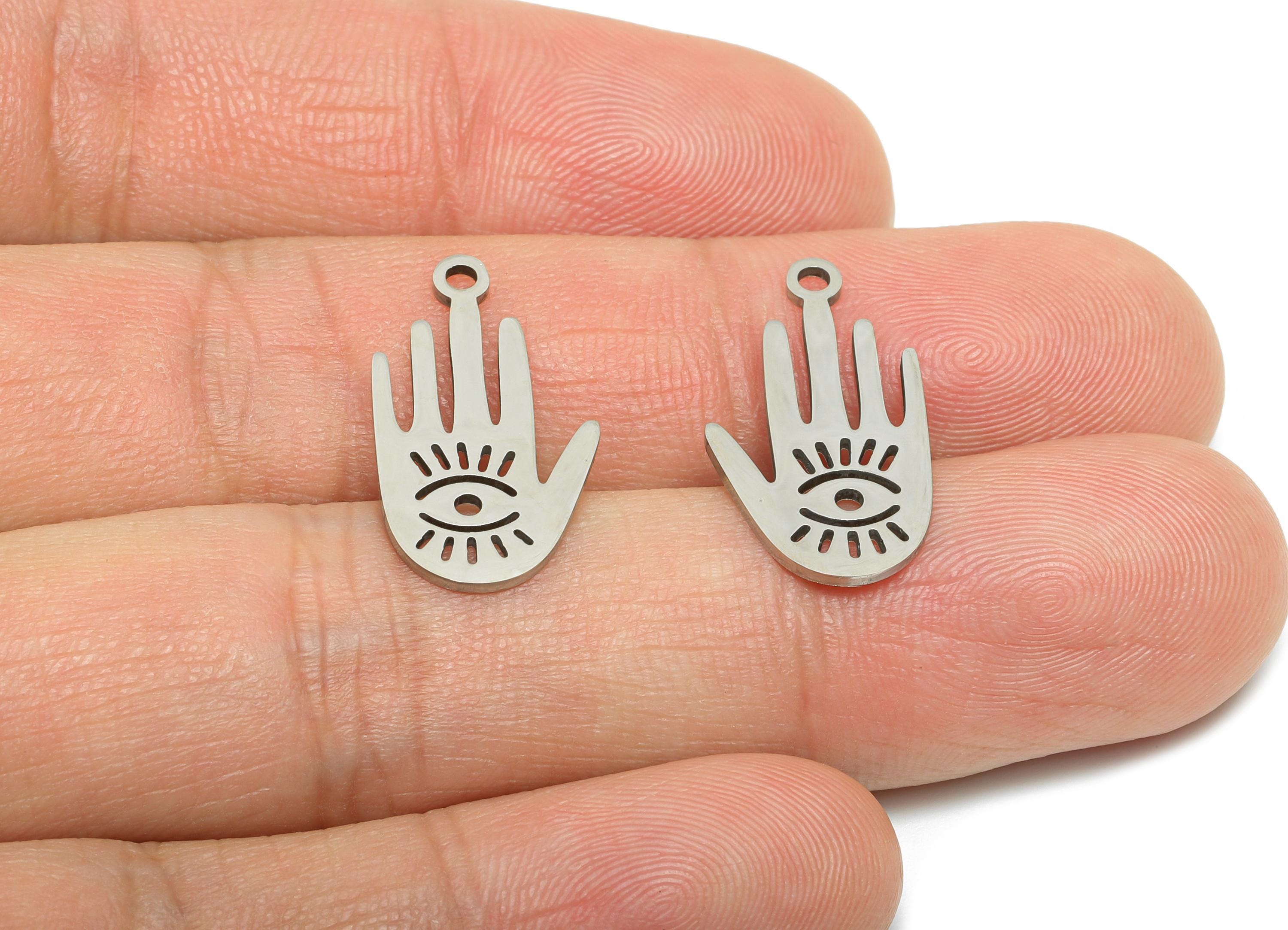 Steel Hamsa Hand Pendant - Vintage Evil Eye Protection Charm for DIY Jewelry - Esoteric Protective Symbol DIY Jewelry - 21x11x0.9mm - SS2373 - DOMEDBAZAAR