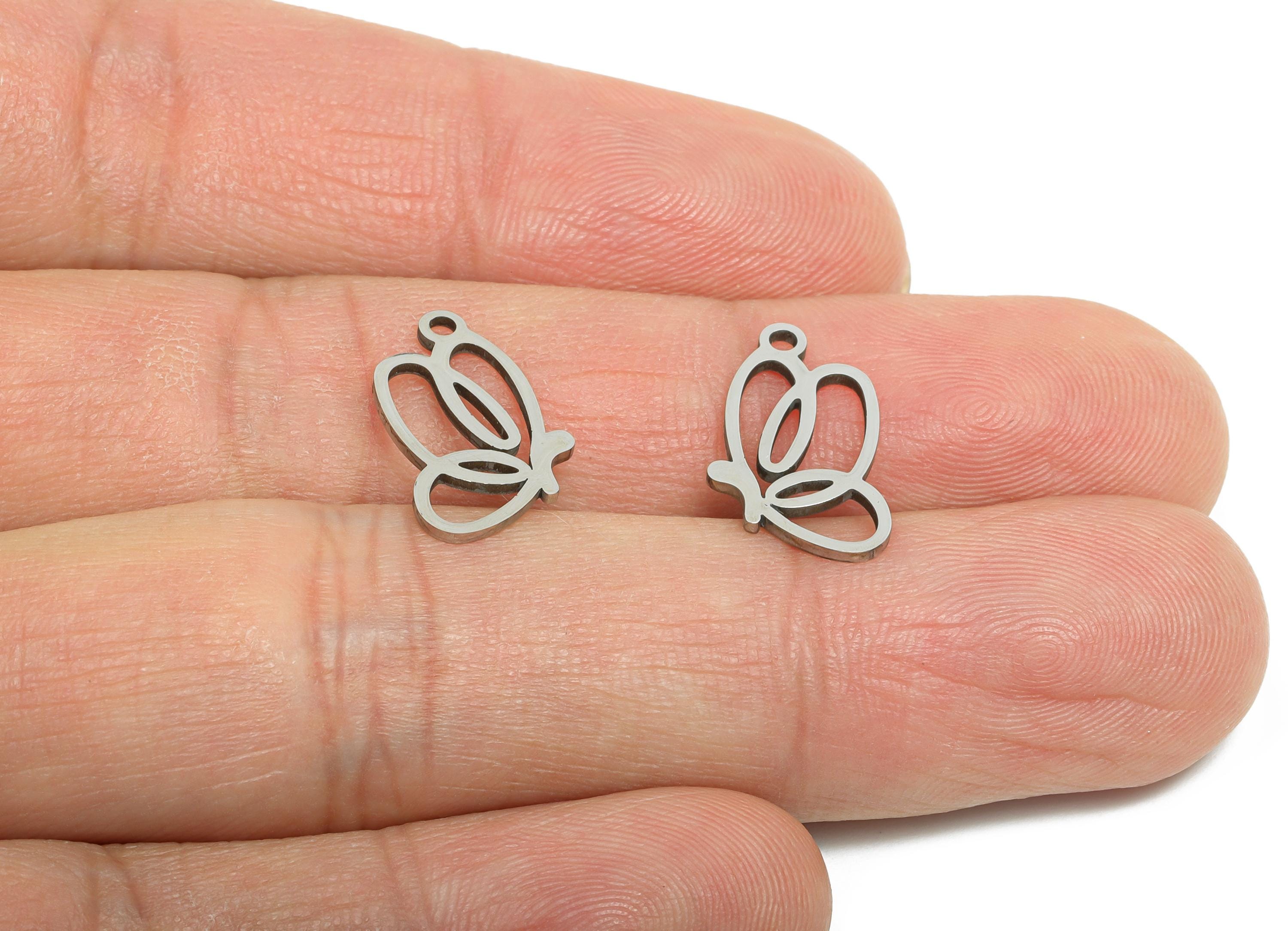 Steel Butterfly Charm - Silver Hollow Insect Necklace Pendant - Butterfly Laser cut Charm - Good Luck Jewelry - 16.85x9.75x0.98mm - SS2377 - DOMEDBAZAAR