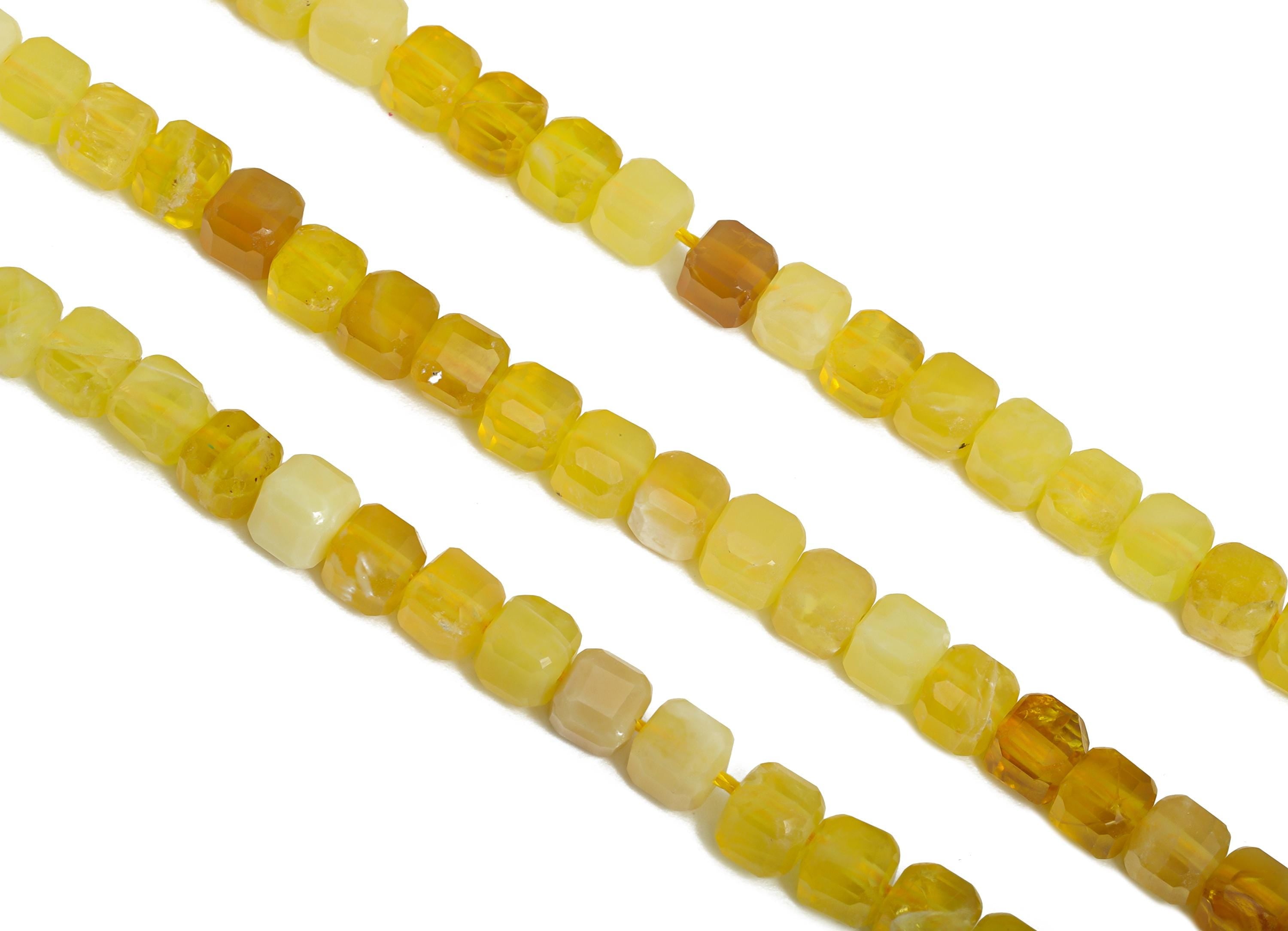5mm Yellow Opal Natural Stone Beads - Cube Faceted Huang Opal 15.5 inch /Strand - Gemstone Beads for Handmade - DIY Crafting Beads - NS2485 - DOMEDBAZAAR