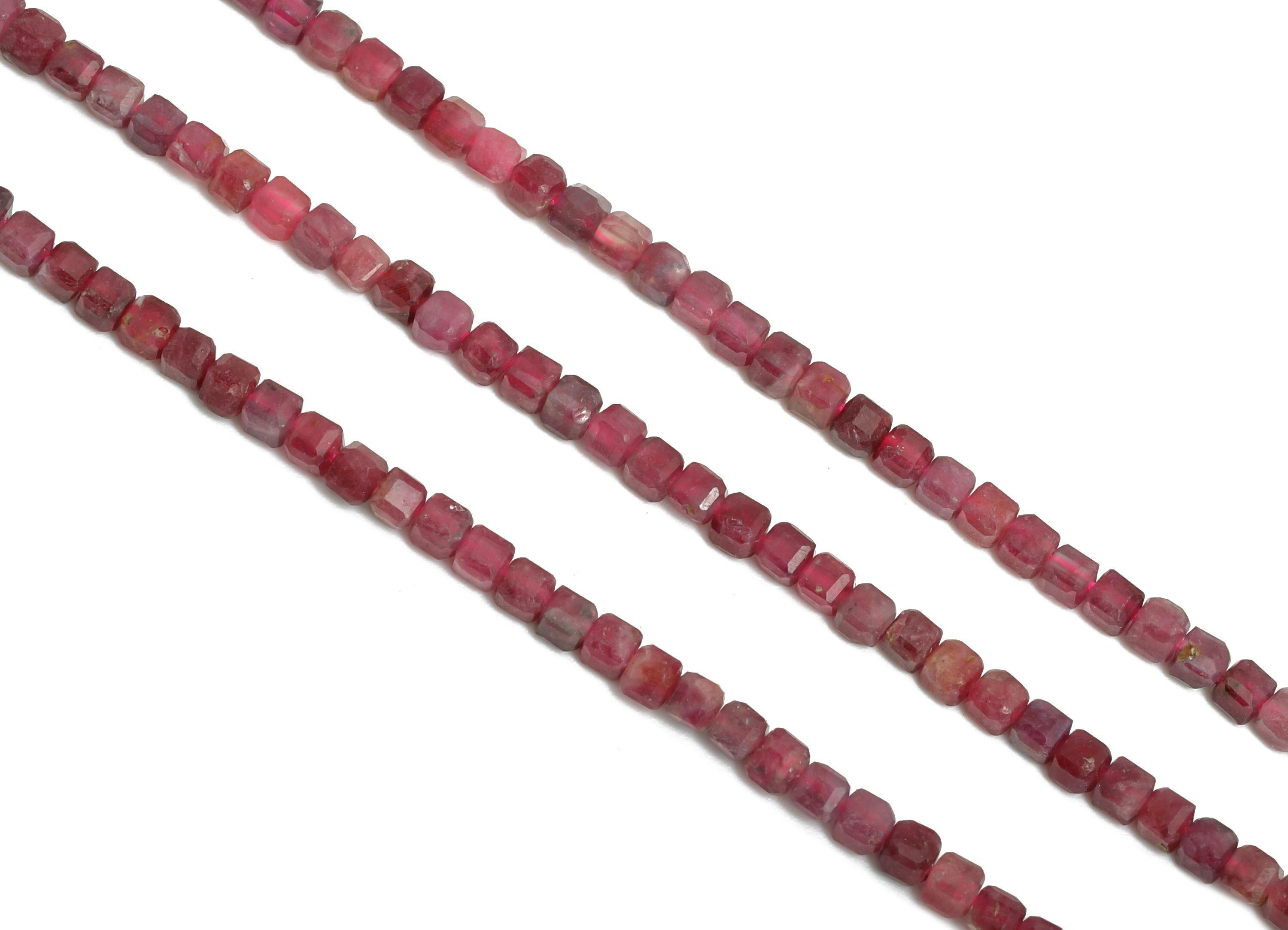 Red Tourmaline Natural Stone Bead - Faceted Cube Red Tourmaline 15.5 inch /Strand - Gemstone Bead for Handmade - Jewelry Making DIY - NS2500 - DOMEDBAZAAR