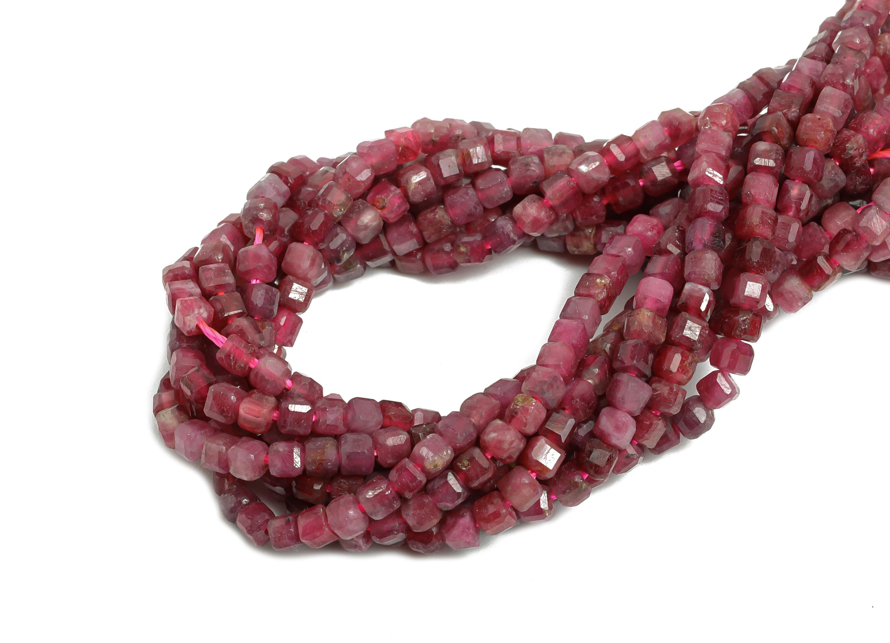 Red Tourmaline Natural Stone Bead - Faceted Cube Red Tourmaline 15.5 inch /Strand - Gemstone Bead for Handmade - Jewelry Making DIY - NS2500 - DOMEDBAZAAR