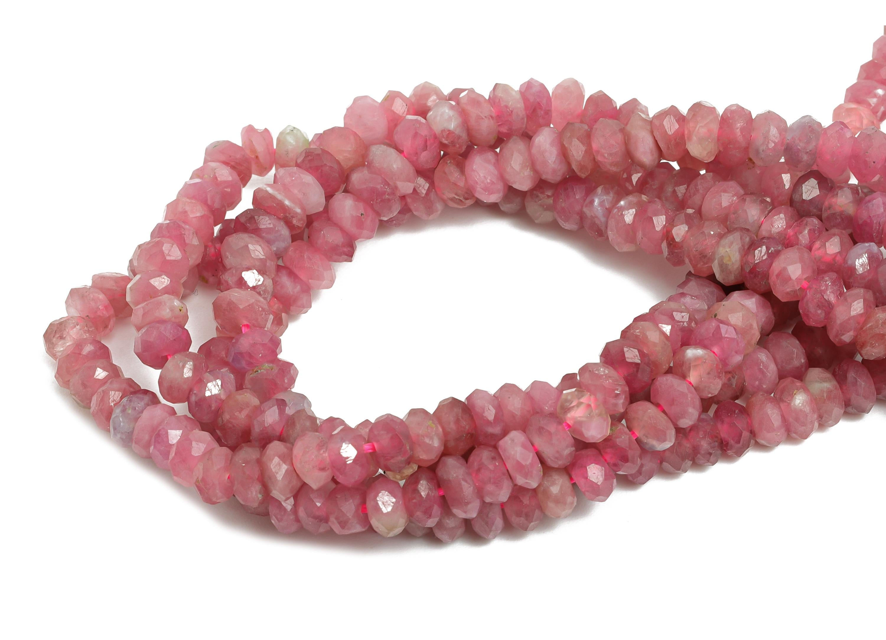 Pink Tourmaline Natural Stone Bead - Faceted Rondella Pink Tourmaline 15.5 inch /Strand - Gemstone Beads for Handmade - Jewelry DIY - NS2416 - DOMEDBAZAAR