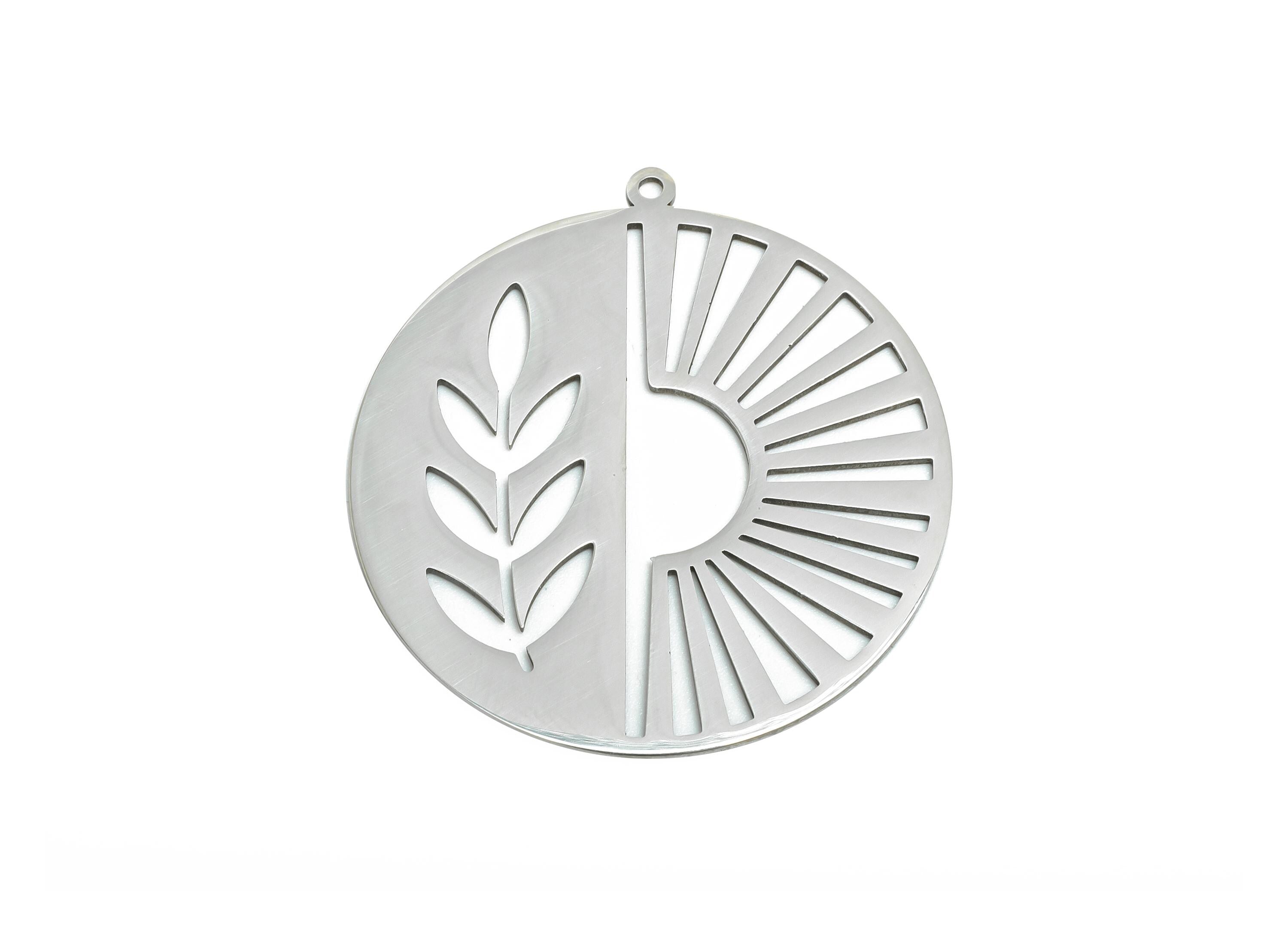 Steel Sunburst Leaf Pendant - Round Hollow Sun and Wheat Charms - Metal Cutting Art Pendant - DIY Steel Finding - 37.7x35x0.98mm - SS2599 - DOMEDBAZAAR