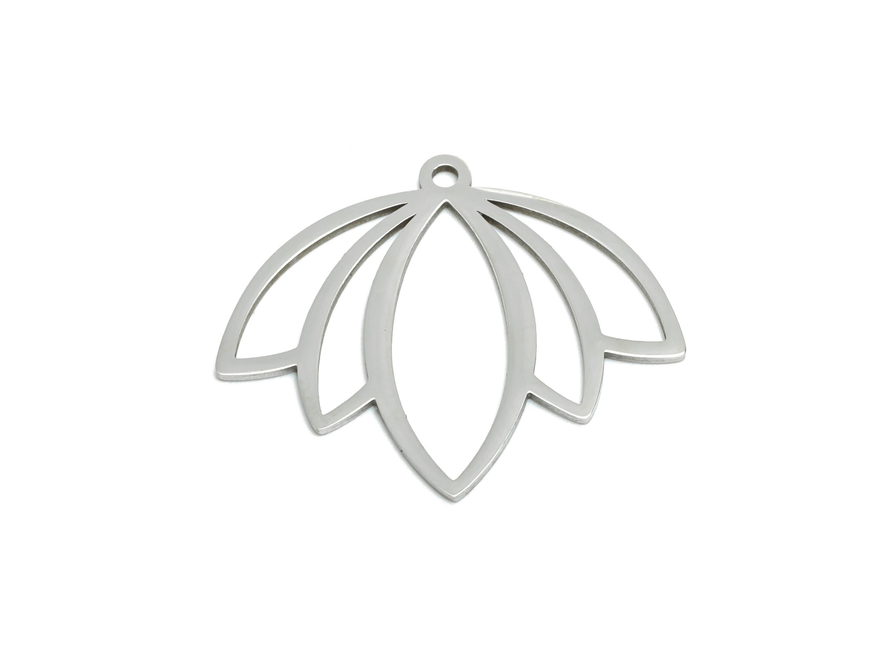 Steel Lotus Pendant - Steel Artisan Boho Lotus Necklace Charms - Botanical Jewelry Supply - Nature Jewelry Making - 27x23.11x0.98mm - SS2603 - DOMEDBAZAAR