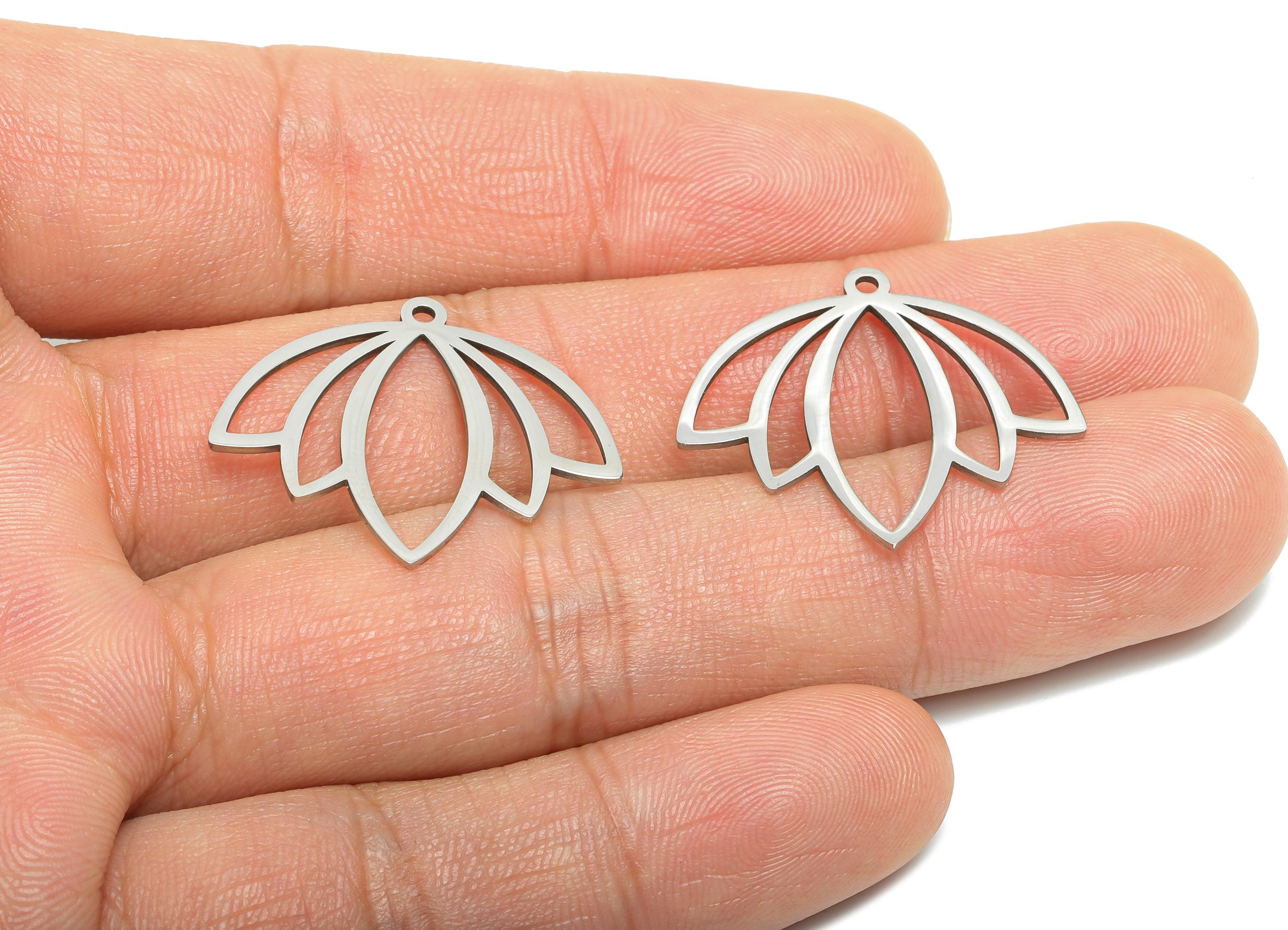 Steel Lotus Pendant - Steel Artisan Boho Lotus Necklace Charms - Botanical Jewelry Supply - Nature Jewelry Making - 27x23.11x0.98mm - SS2603 - DOMEDBAZAAR