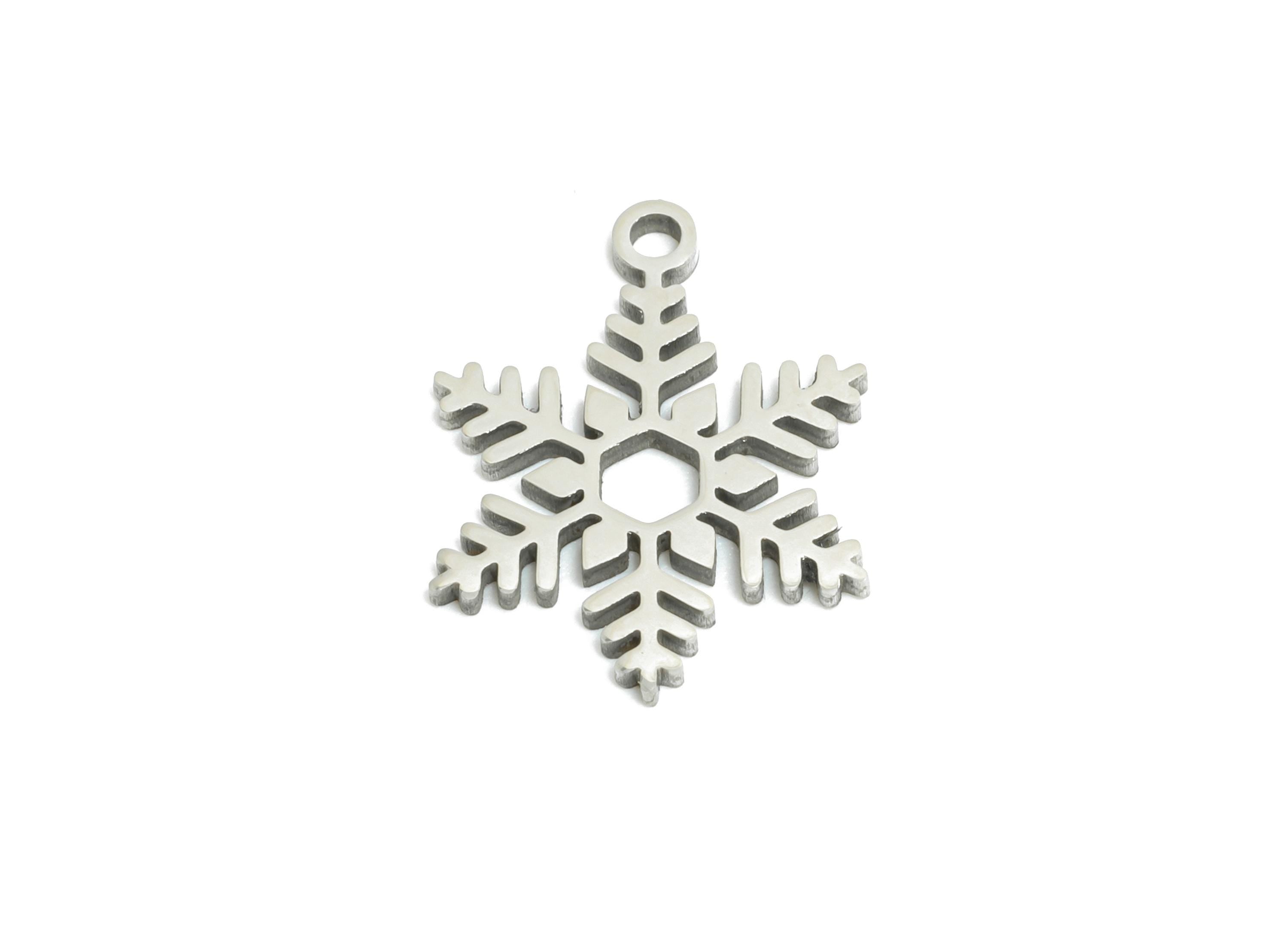 Steel Snowflake Pendant - Winter Jewelry Charm - Christmas Pendant For Necklace - Minimalist Stainless Steel Charm - 14x11x0.98mm - SS2482 - DOMEDBAZAAR
